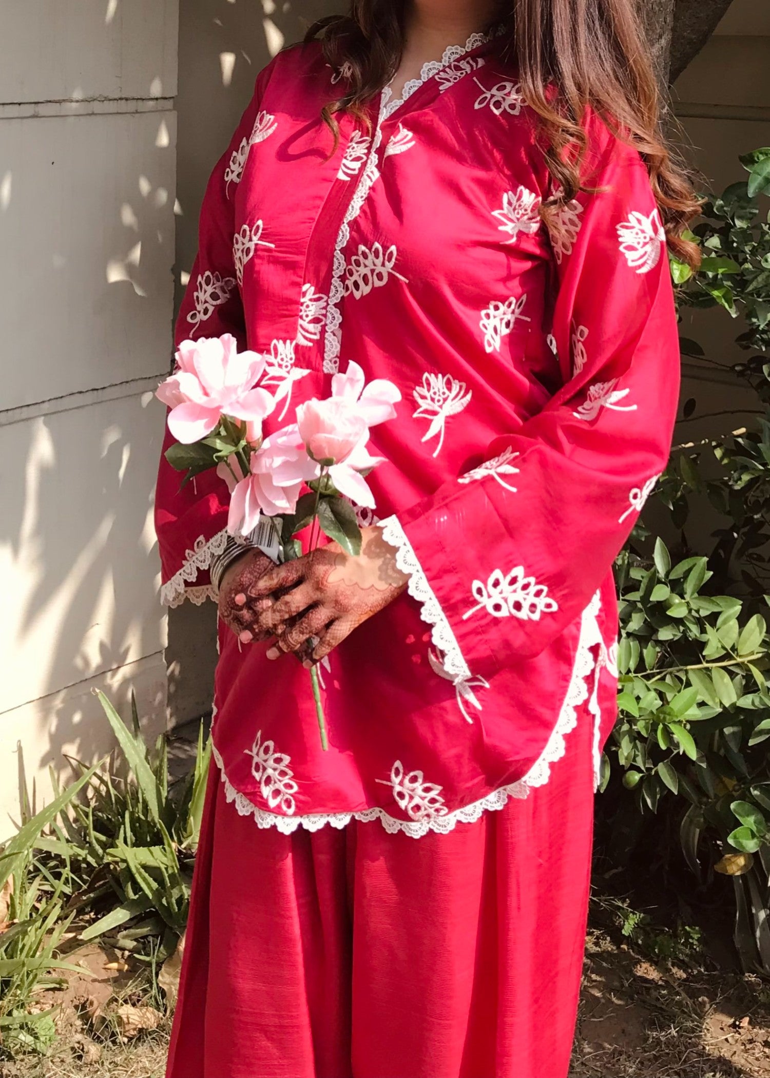 paper lawn Kurta Set in Hot pink