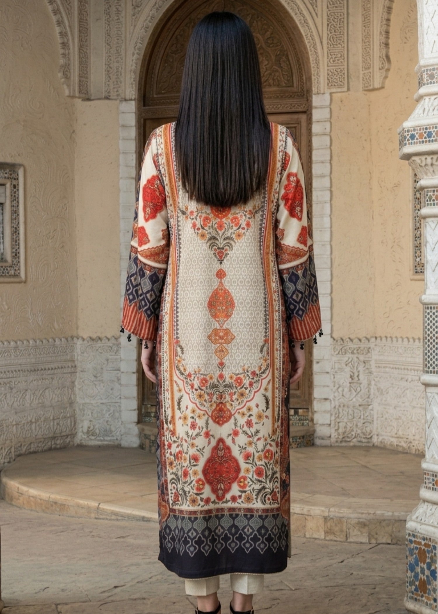 raw silk Kaftan in Wheat