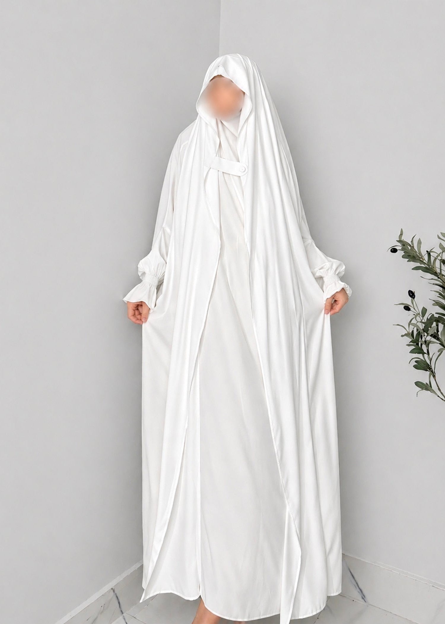 interlock knit Jilbab in White