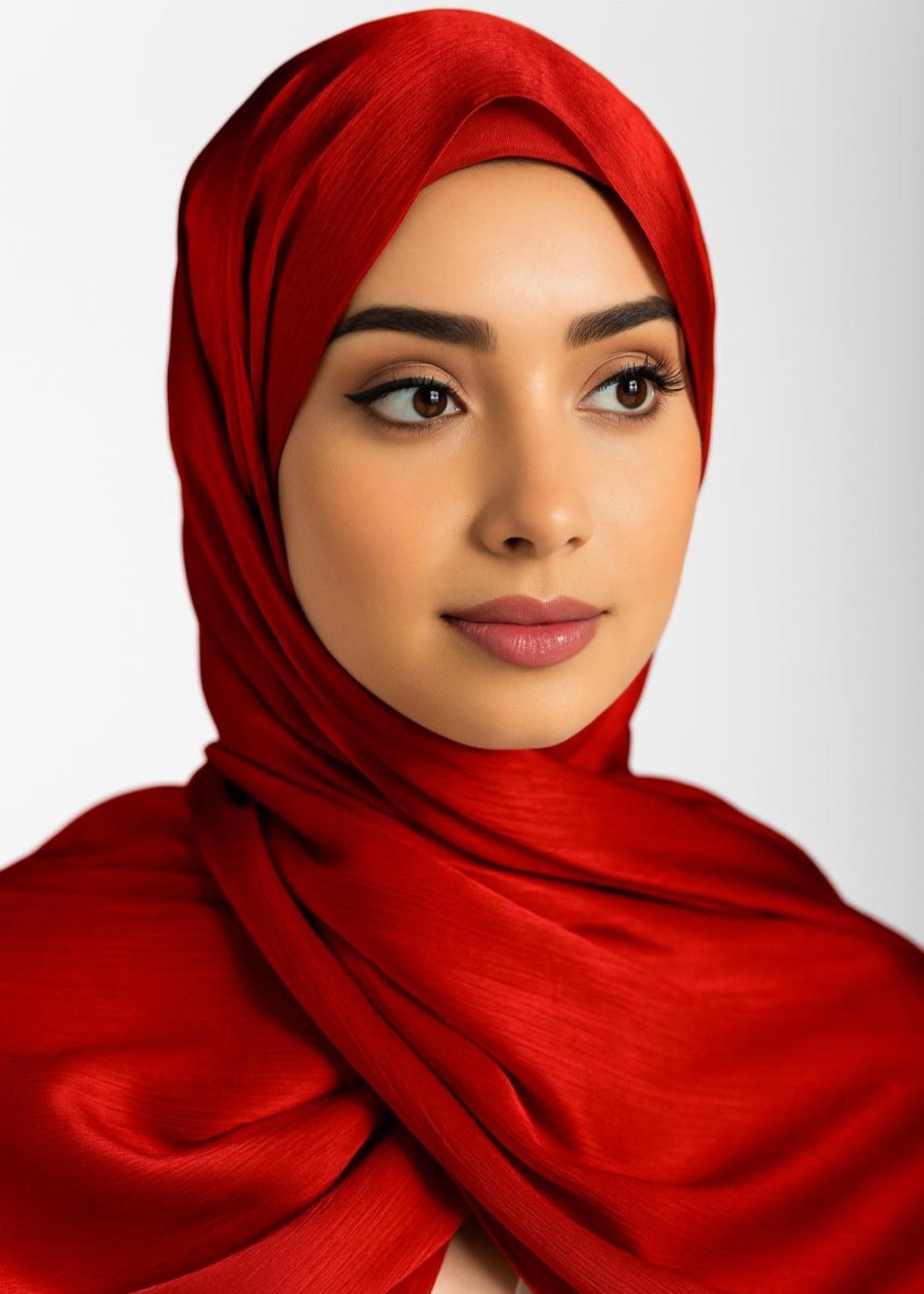 satin crepe Hijab in Red