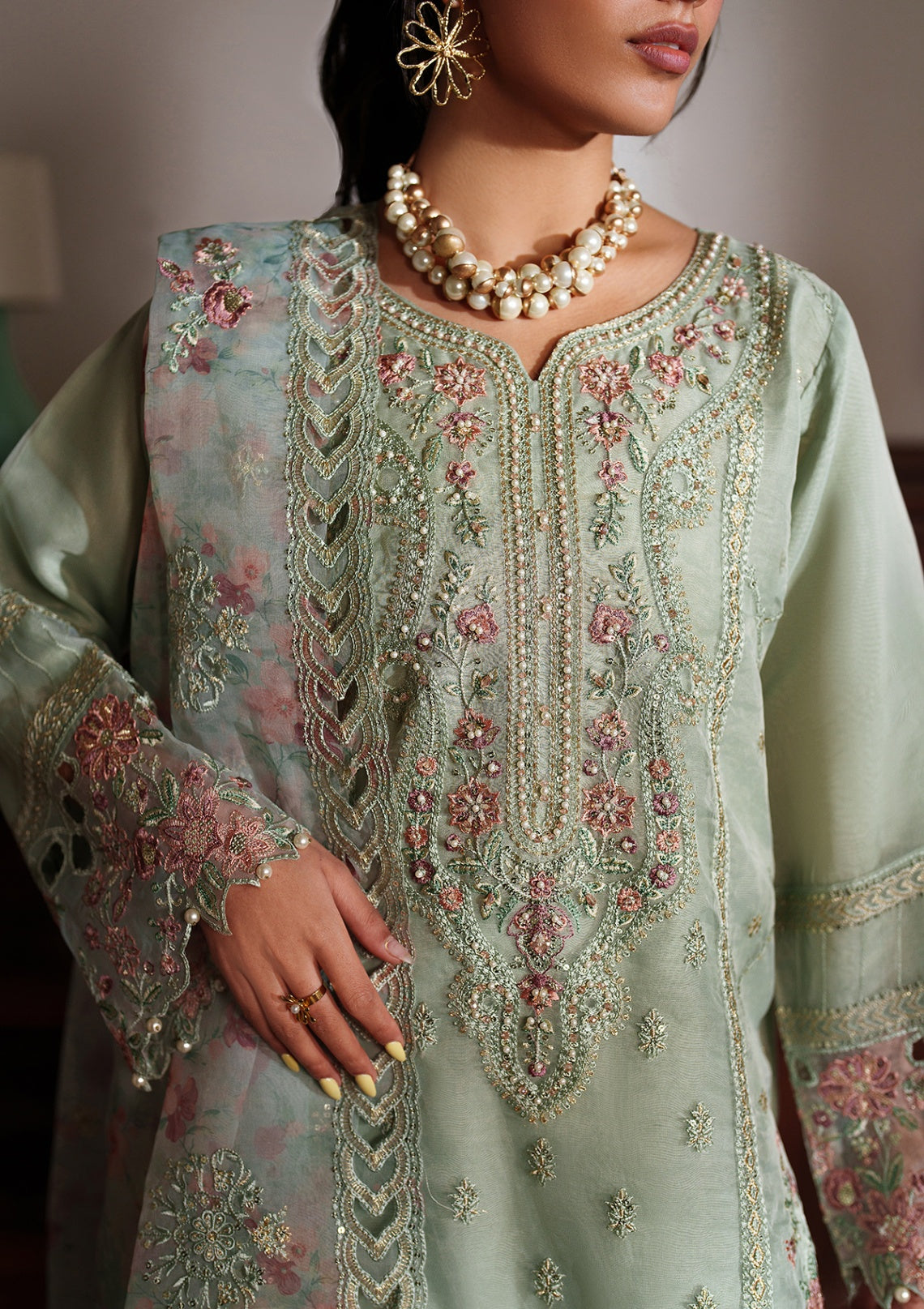 organza Kurta Set in Pistachio green