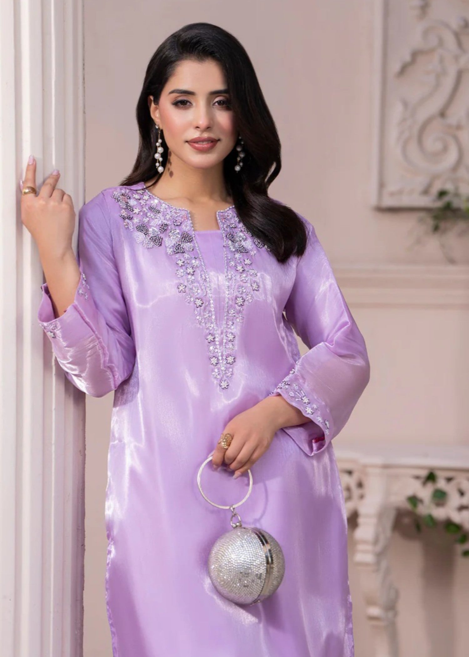silk Kurta Set in Lavender mist
