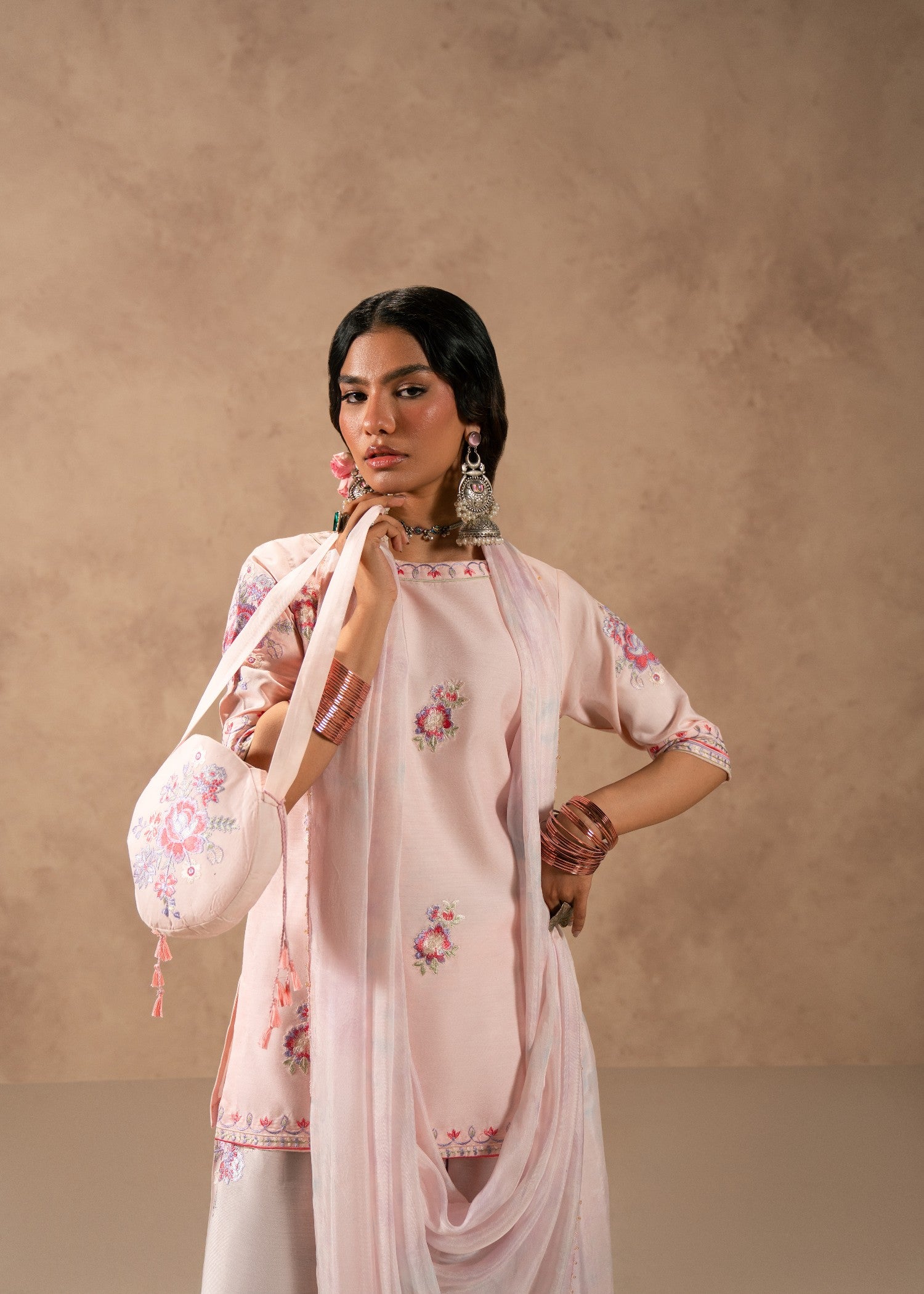 viscose thai silk Kurta Set in Baby pink