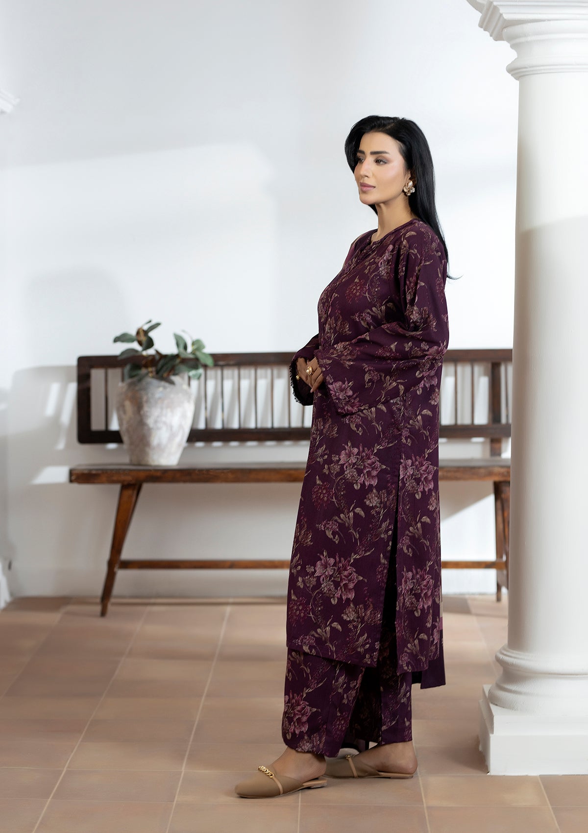 dhanak Kurta Set in Wine red