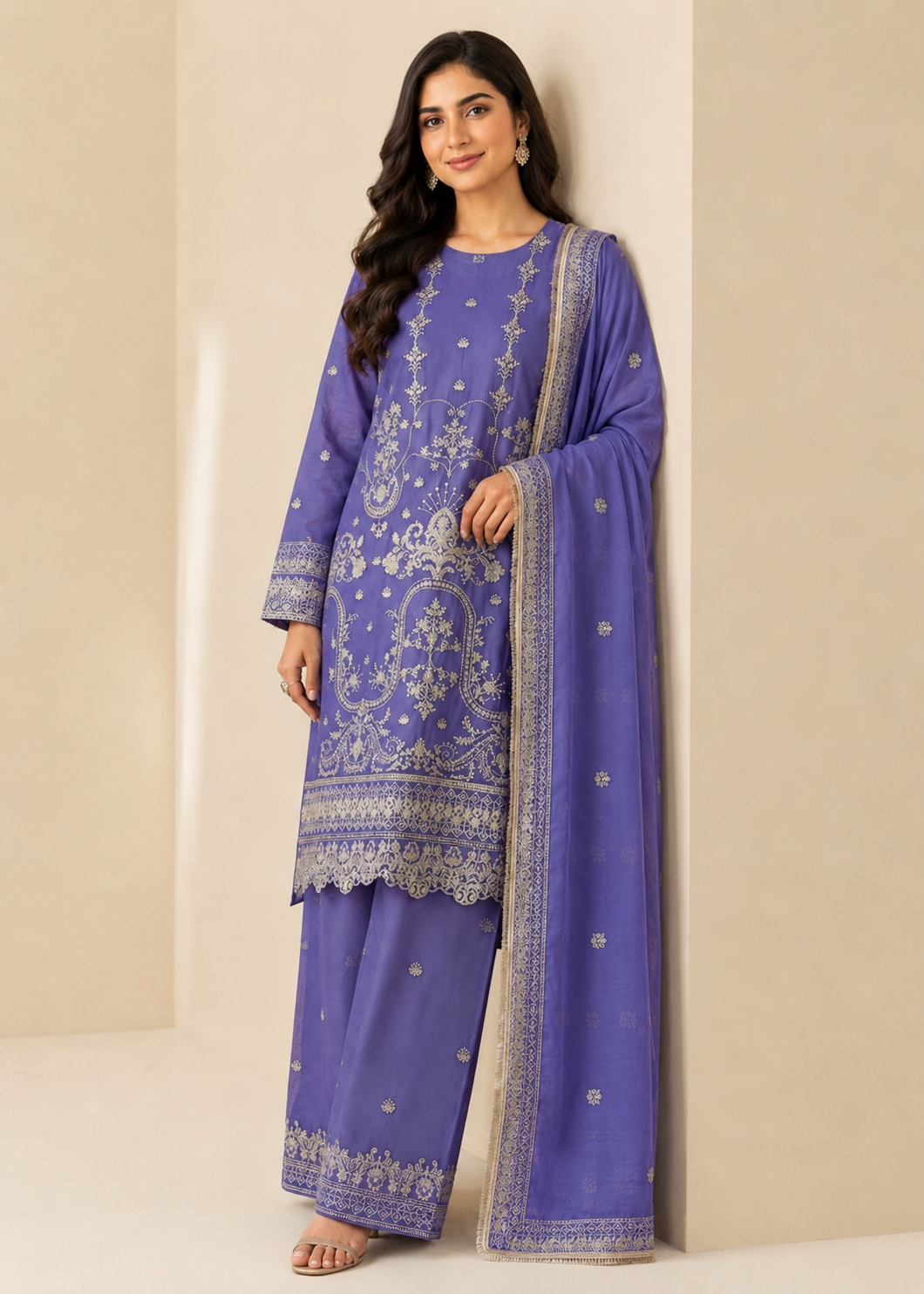 chiffon Kurta Set in Bright lavender