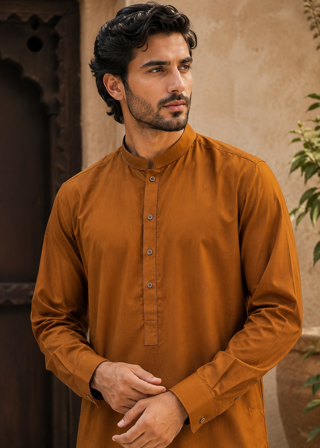 wash & wear Kurta Set in Rust orange