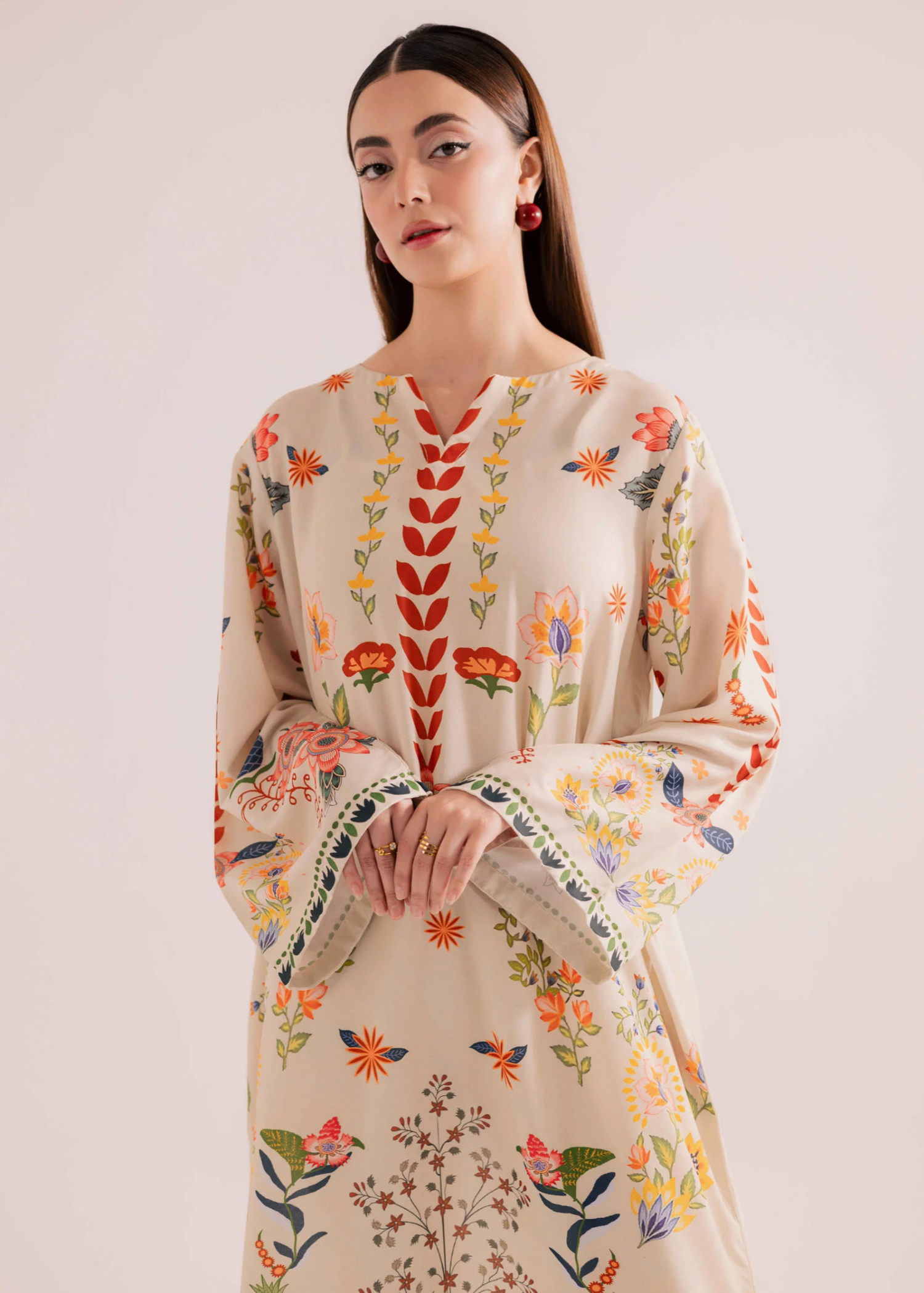 raw silk Kaftan in Vanilla