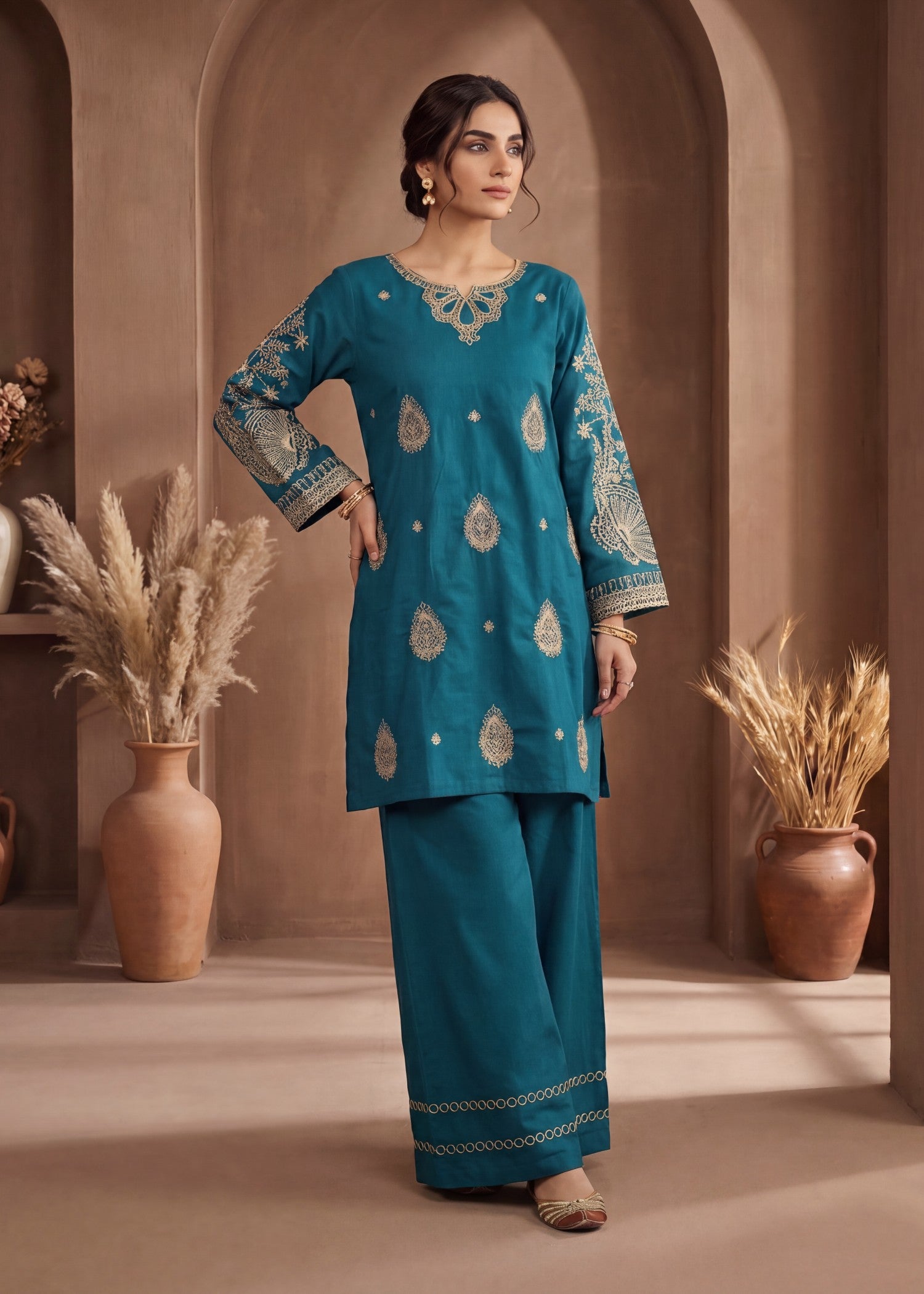 cotton dobby Kurta Set in Sea green