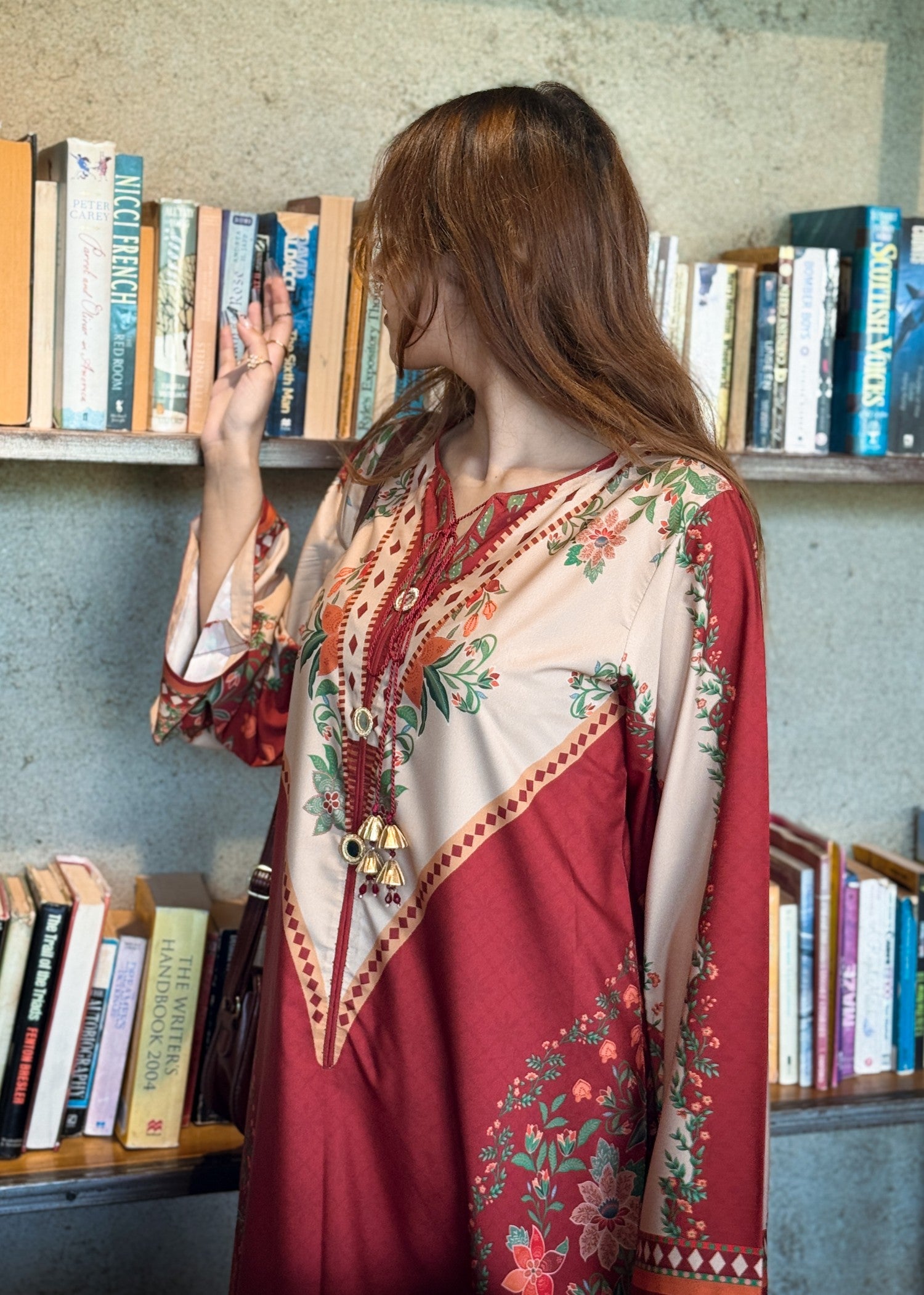 crepe Kurta Set in Rust red