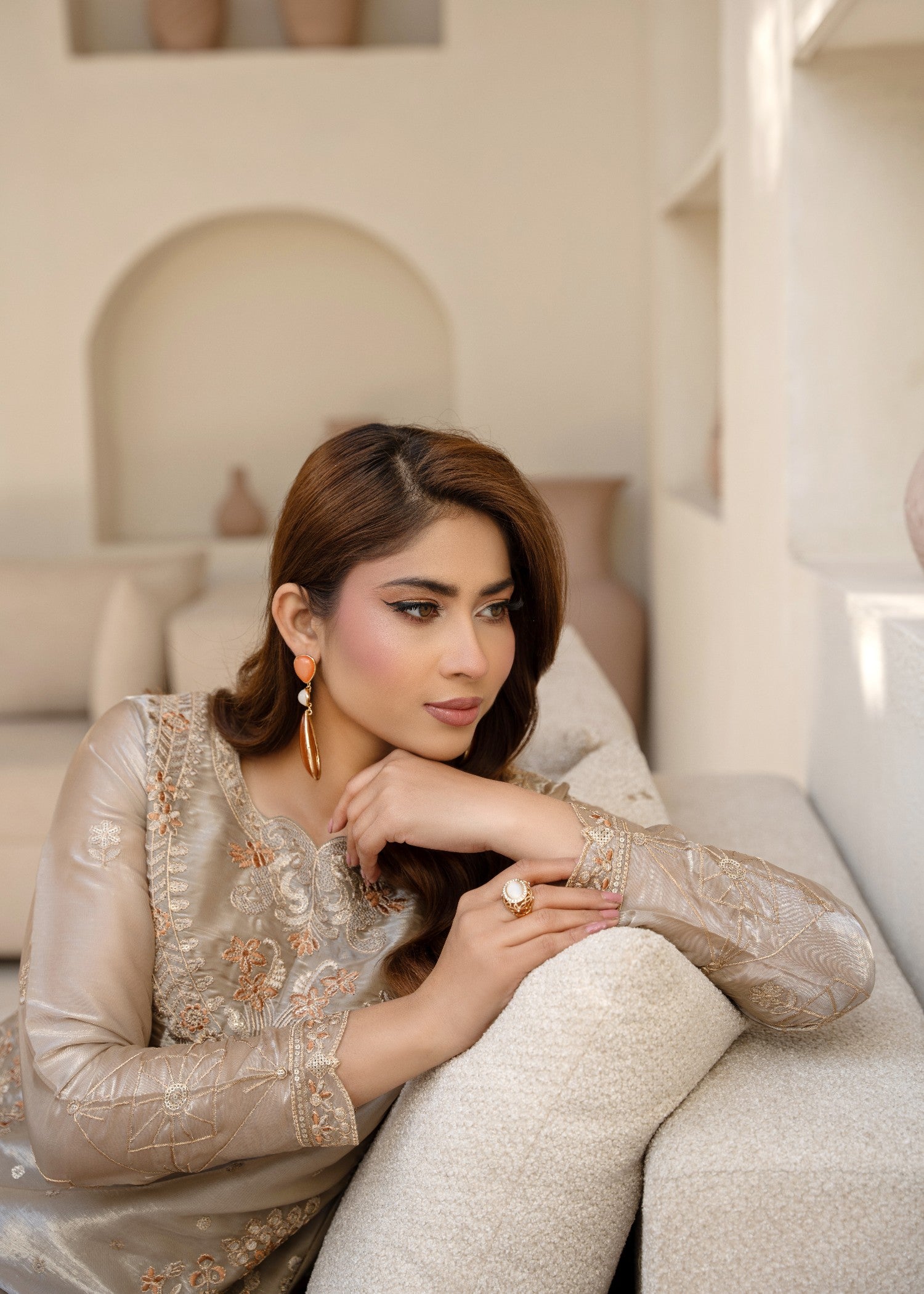 silk Kurta Set in Champagne