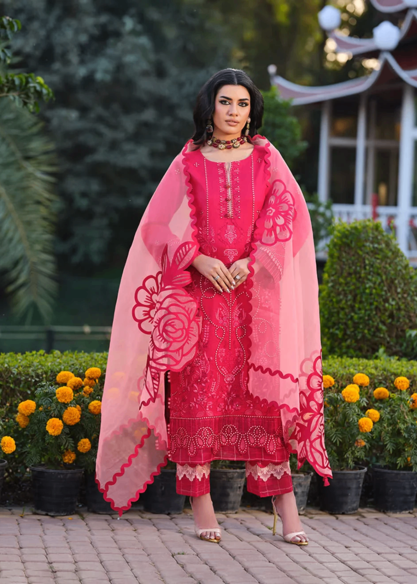 lawn Unstitched in Raspberry pink