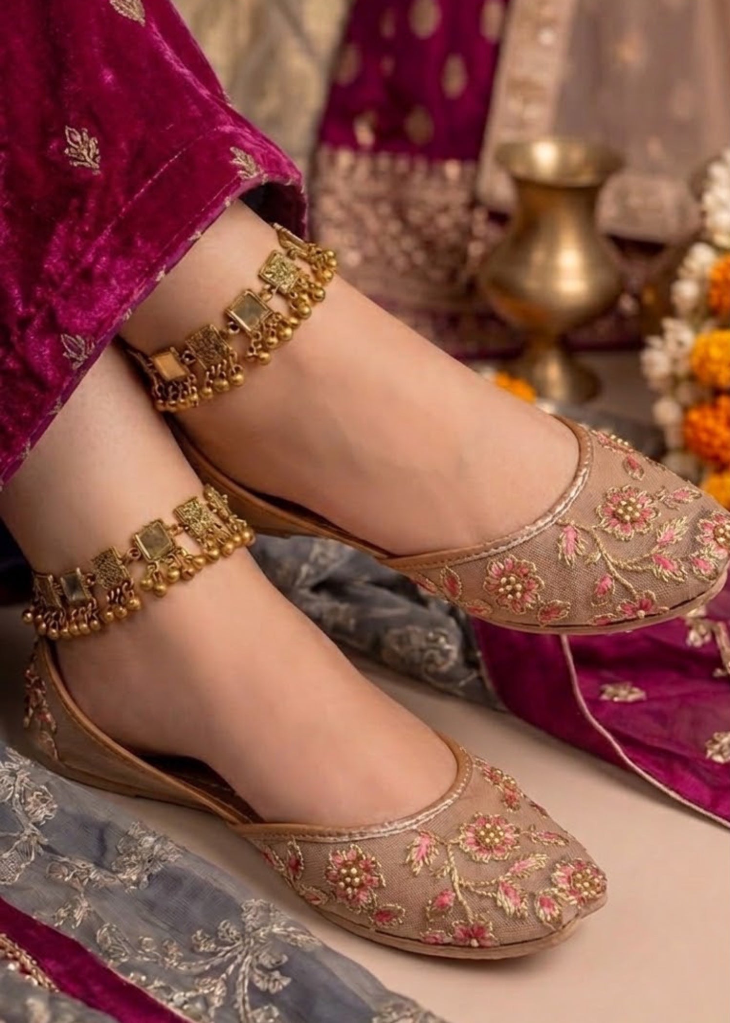 Khussa in Cotton, blush by - High Quality Women Khussa GGG2805