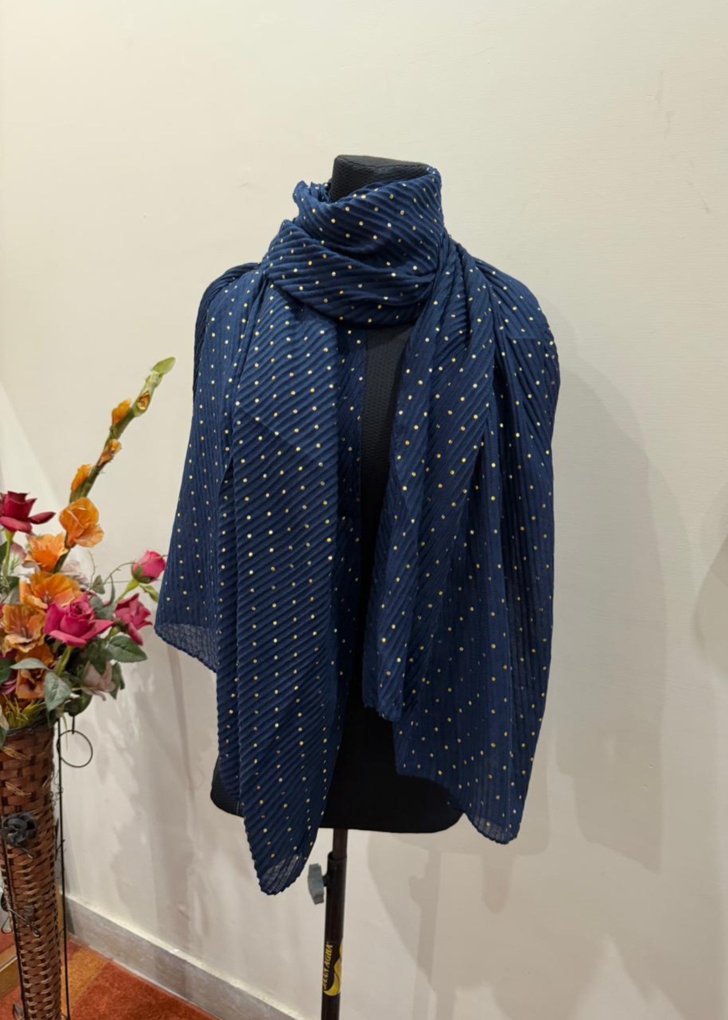 textured lawn Hijab in Navy blue