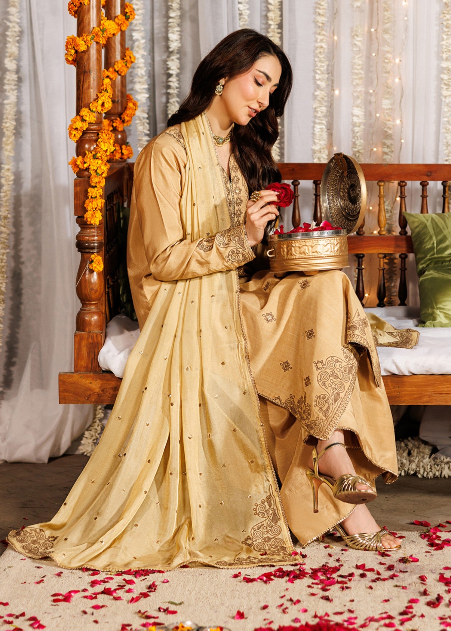 raw silk Kurta Set in Mari gold