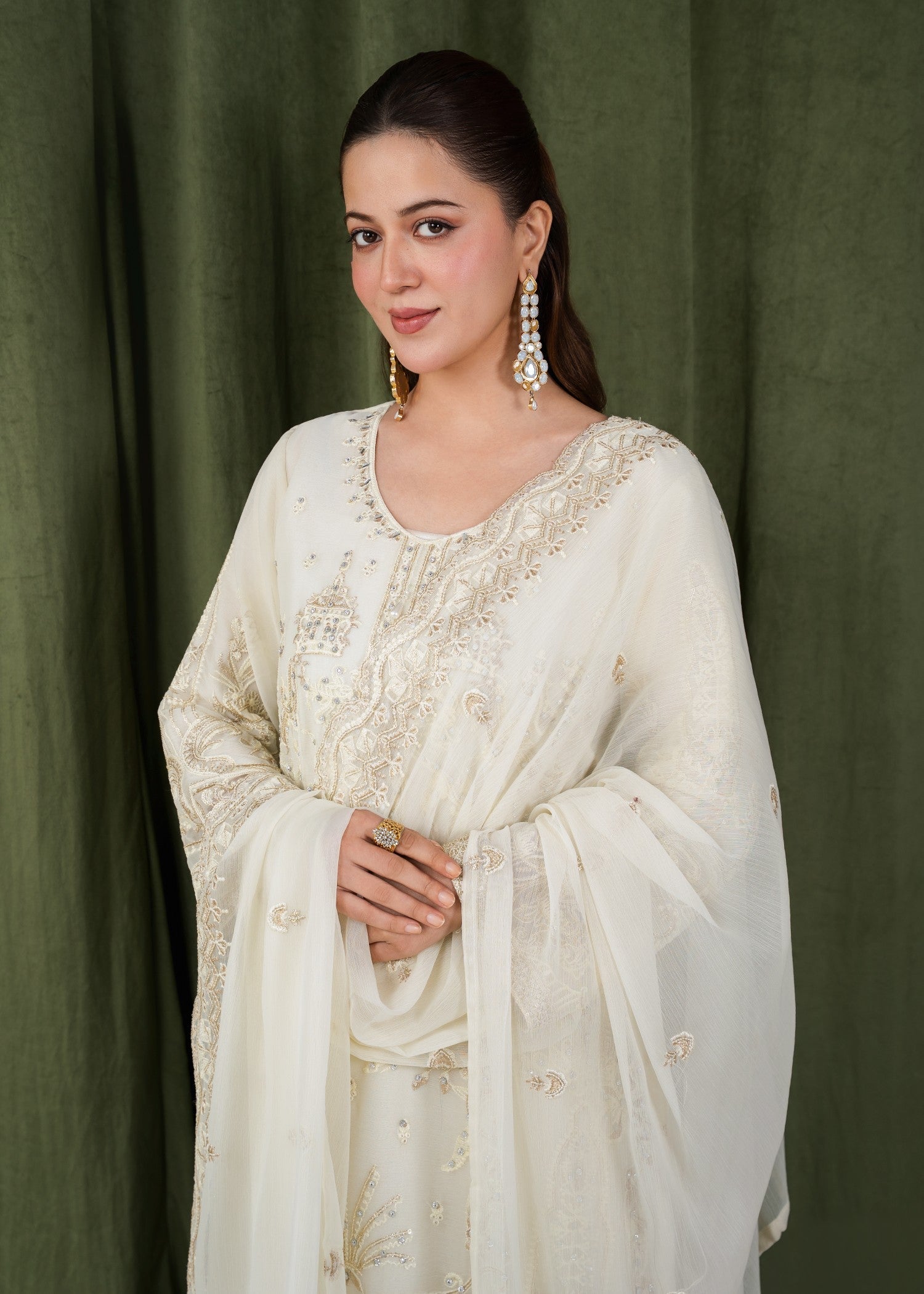 chiffon Gharara in Off-white