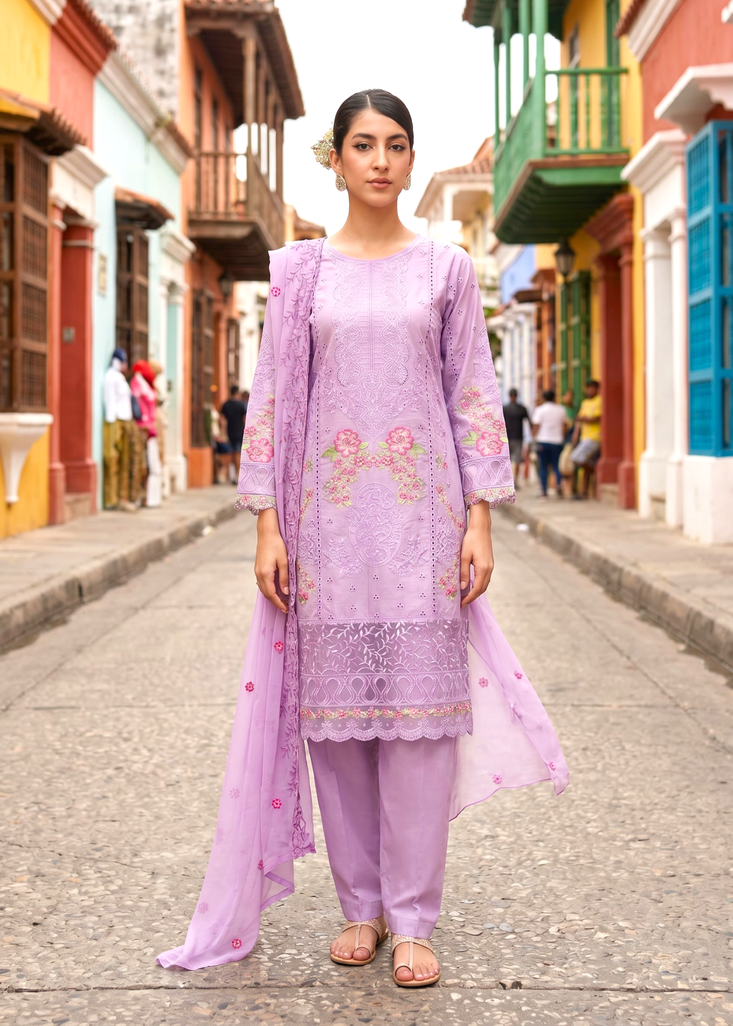 lawn Kurta Set in Ultra pink