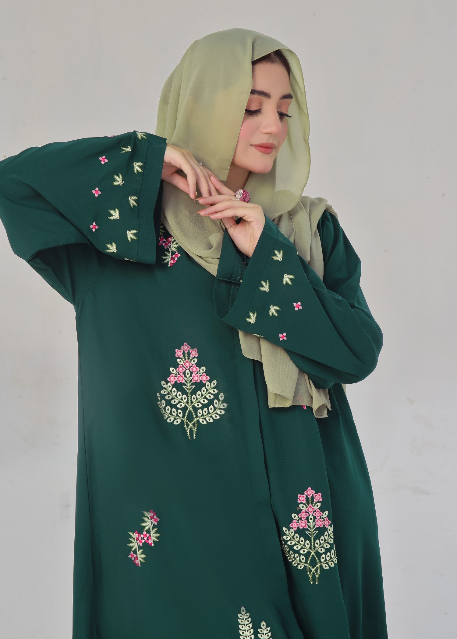 nidha Abaya in Bottle green