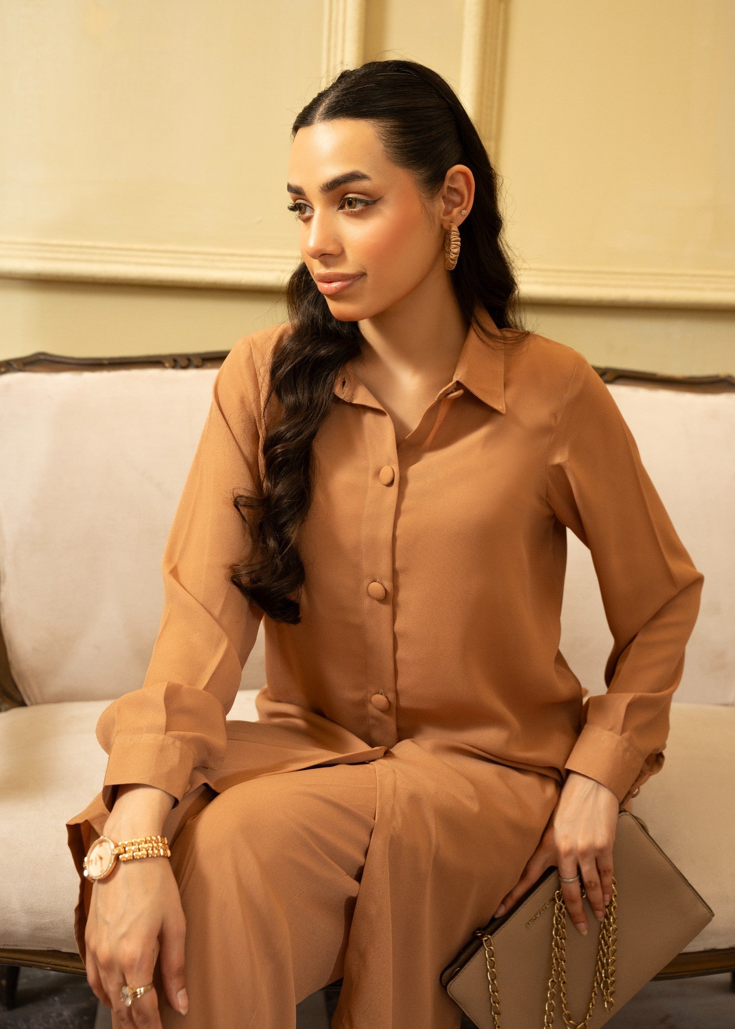 georgette Co Ord Sets in Camel brown