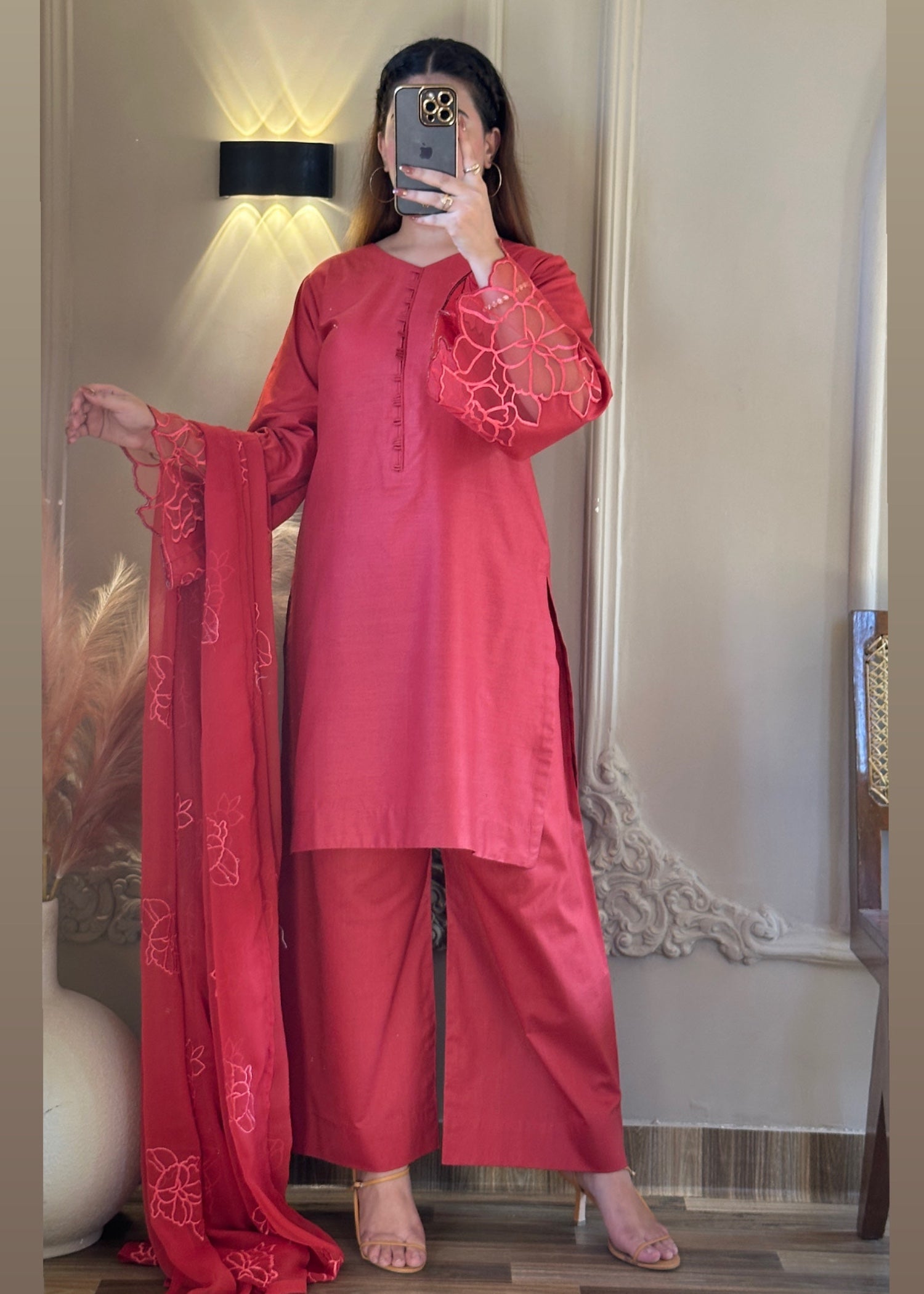 cotton Kurta Set in Imperial red