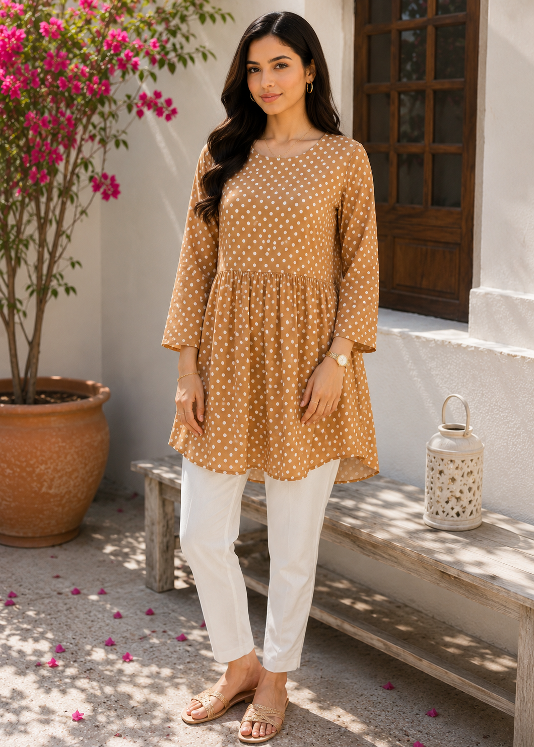 chiffon polyester Tunic in Tan brown