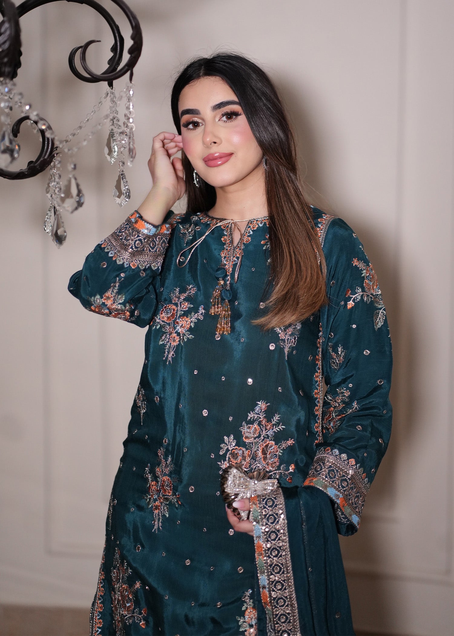 silk Kurta Set in Teal