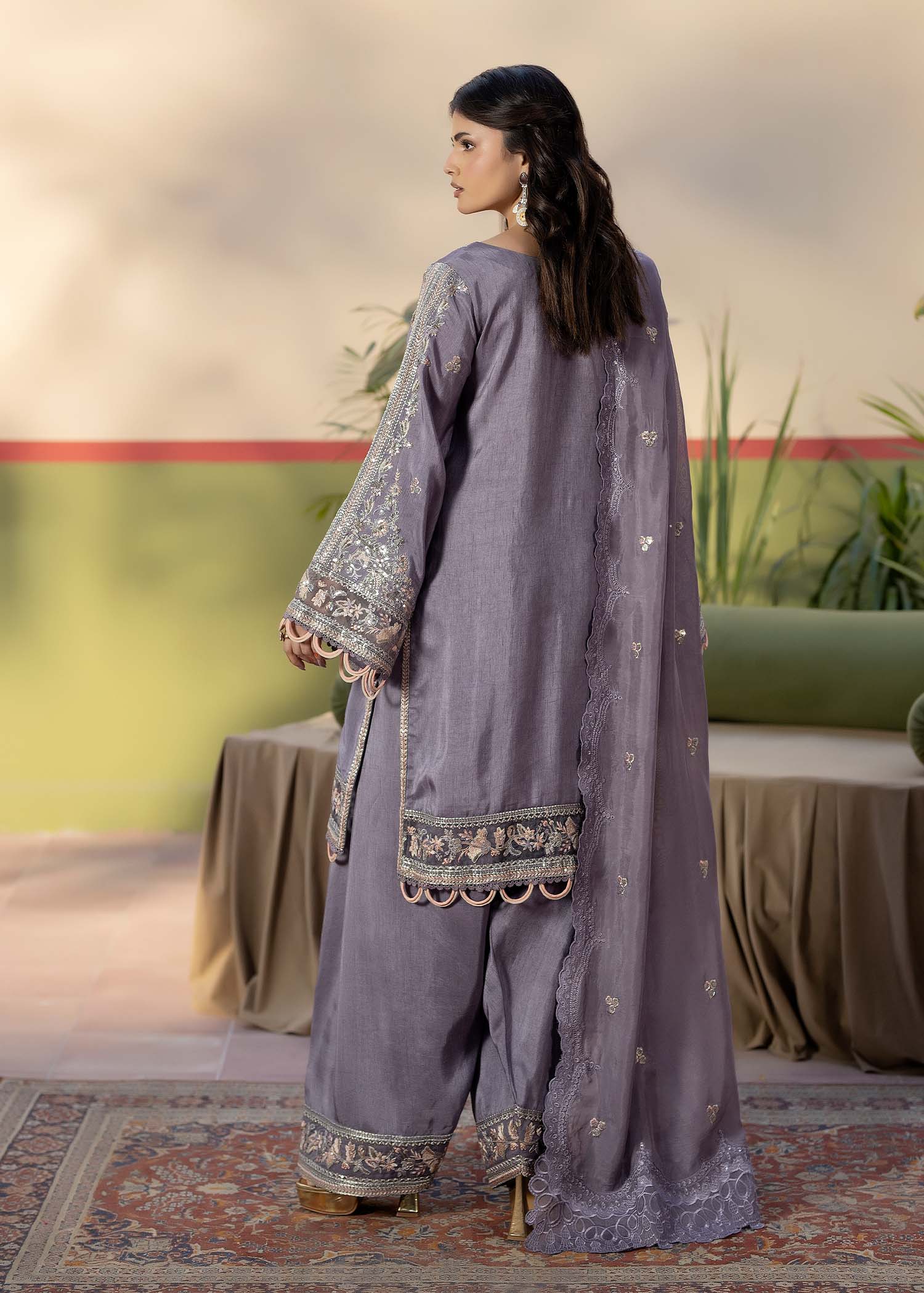 raw silk Kurta Set in Lavender grey