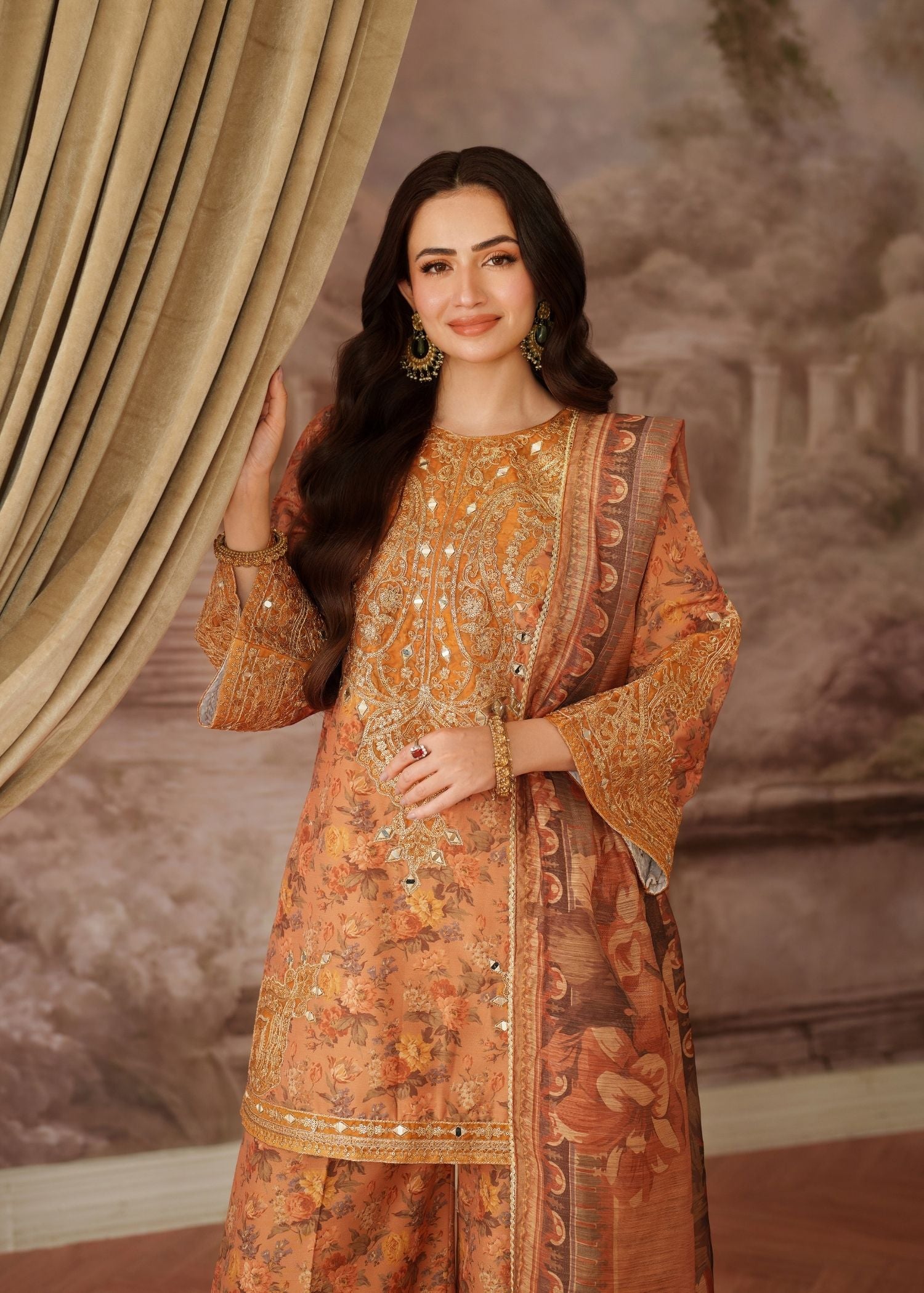 viscose Kurta Set in Peach orange