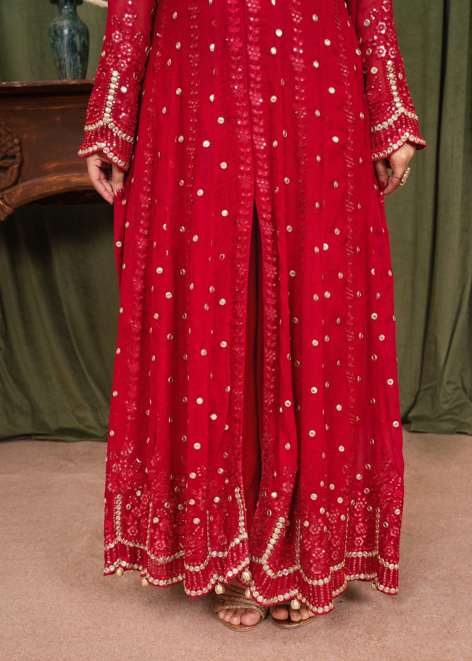 chiffon Anarkali in Red