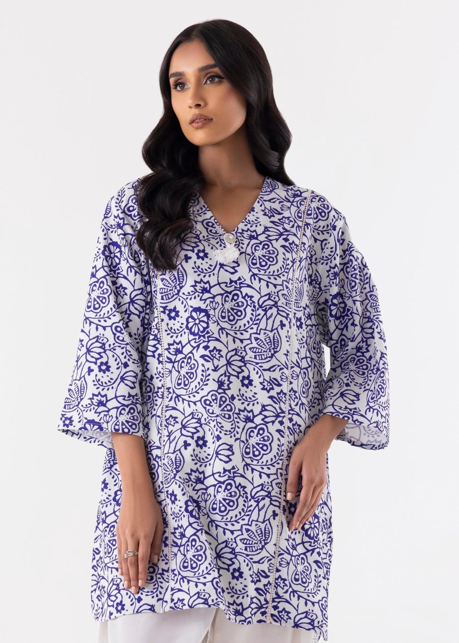 khaddar Kurti in Blue, white