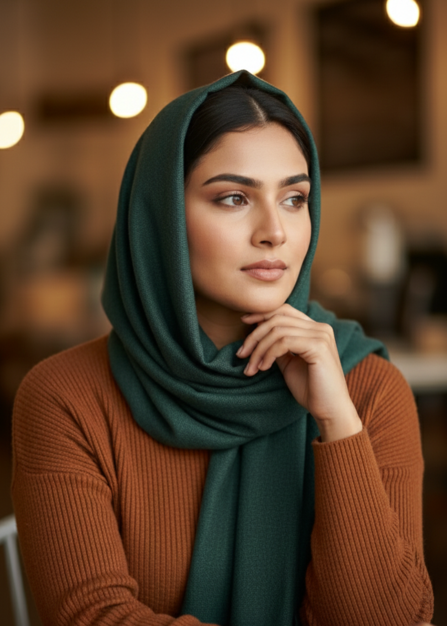 cashmere wool Hijab in Forest green