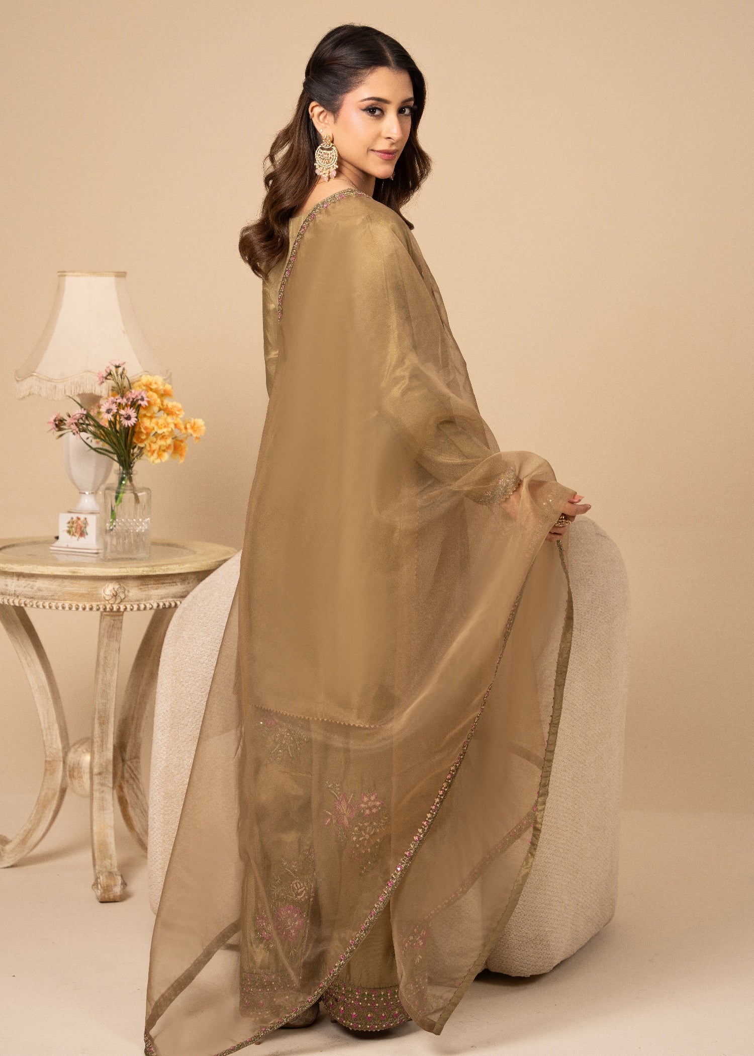silk Kurta Set in Tan brown