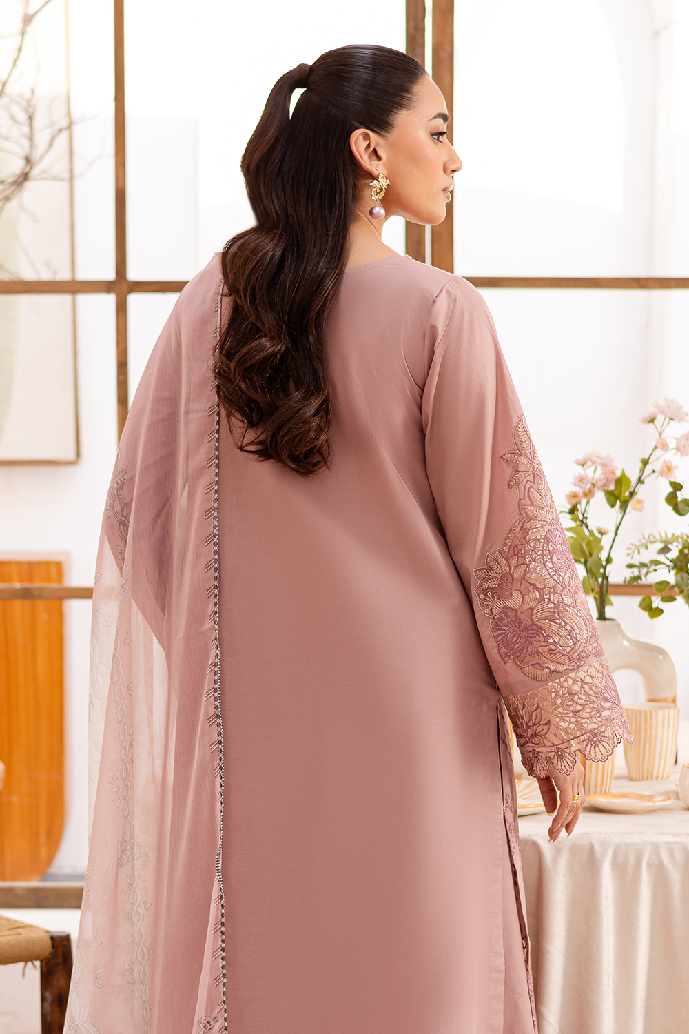lawn Kurta Set in Indian pink