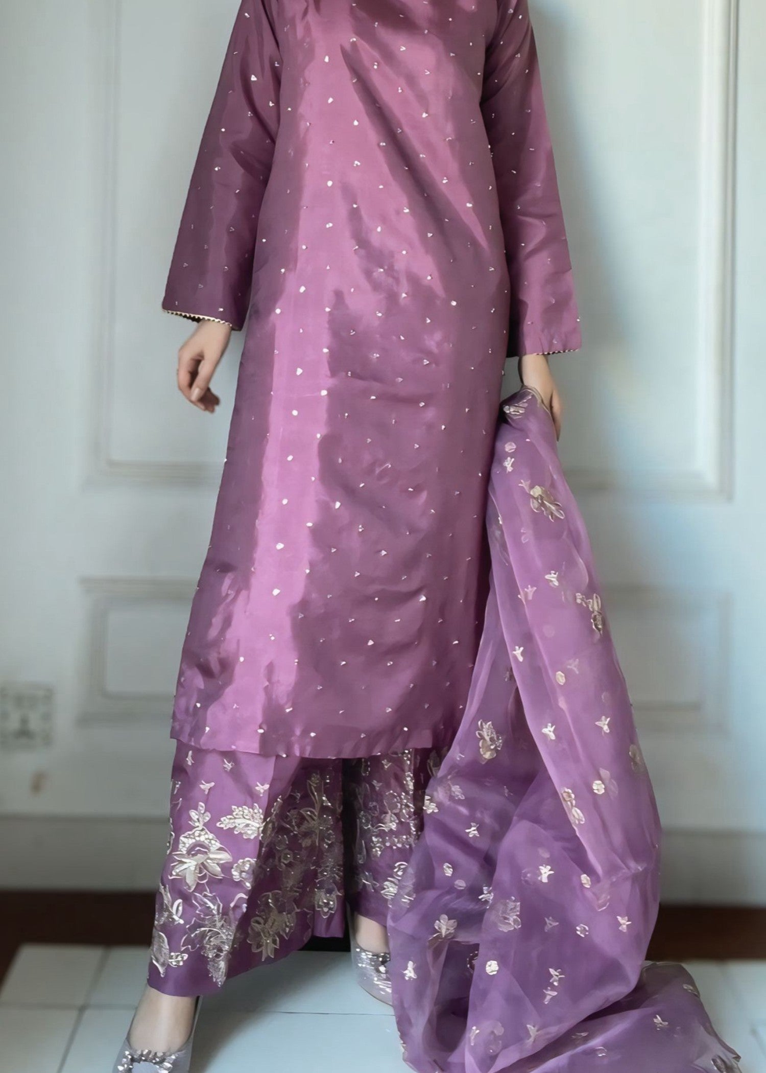 silk Kurta Set in Mauve