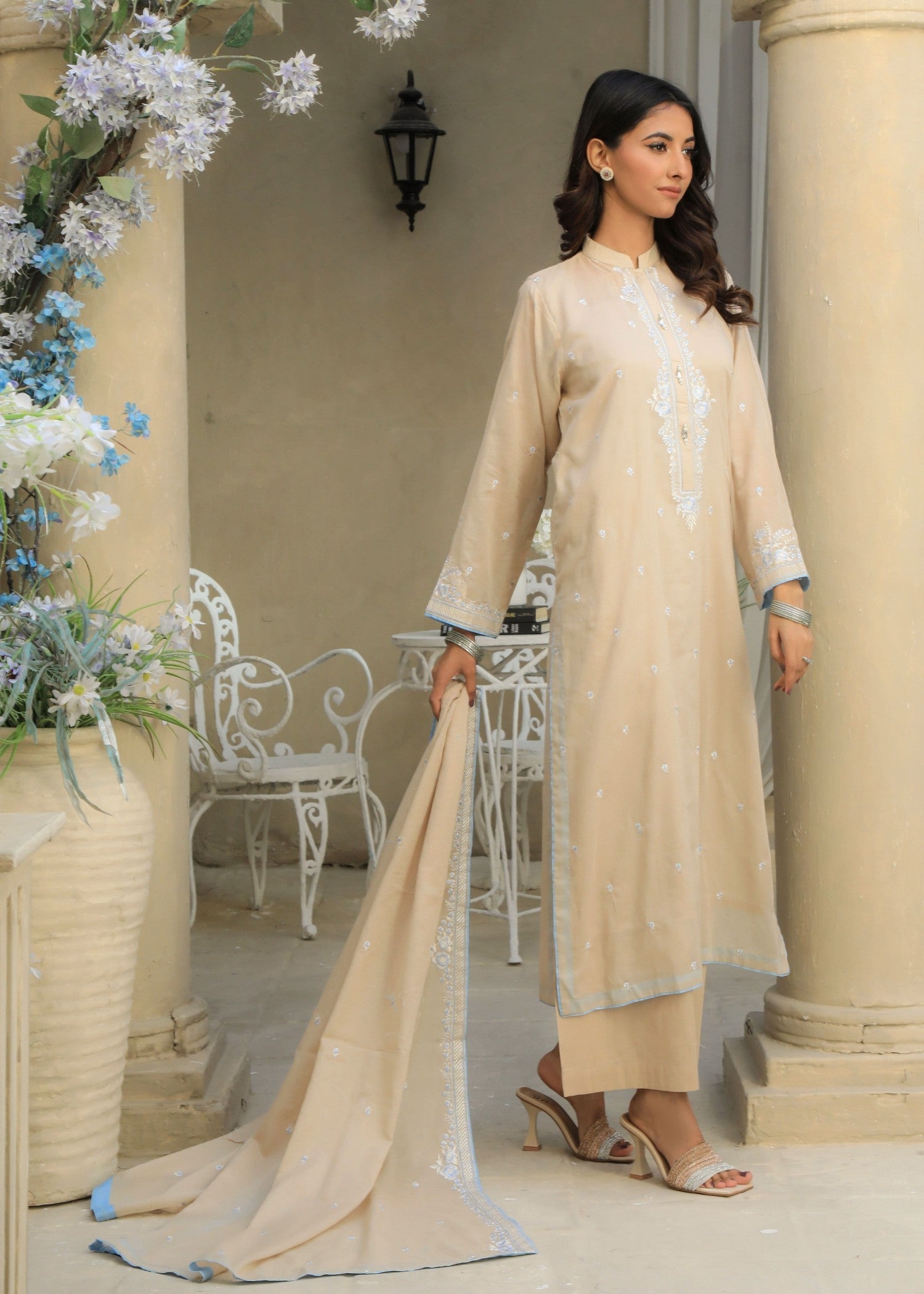 voile Kurta Set in Beige