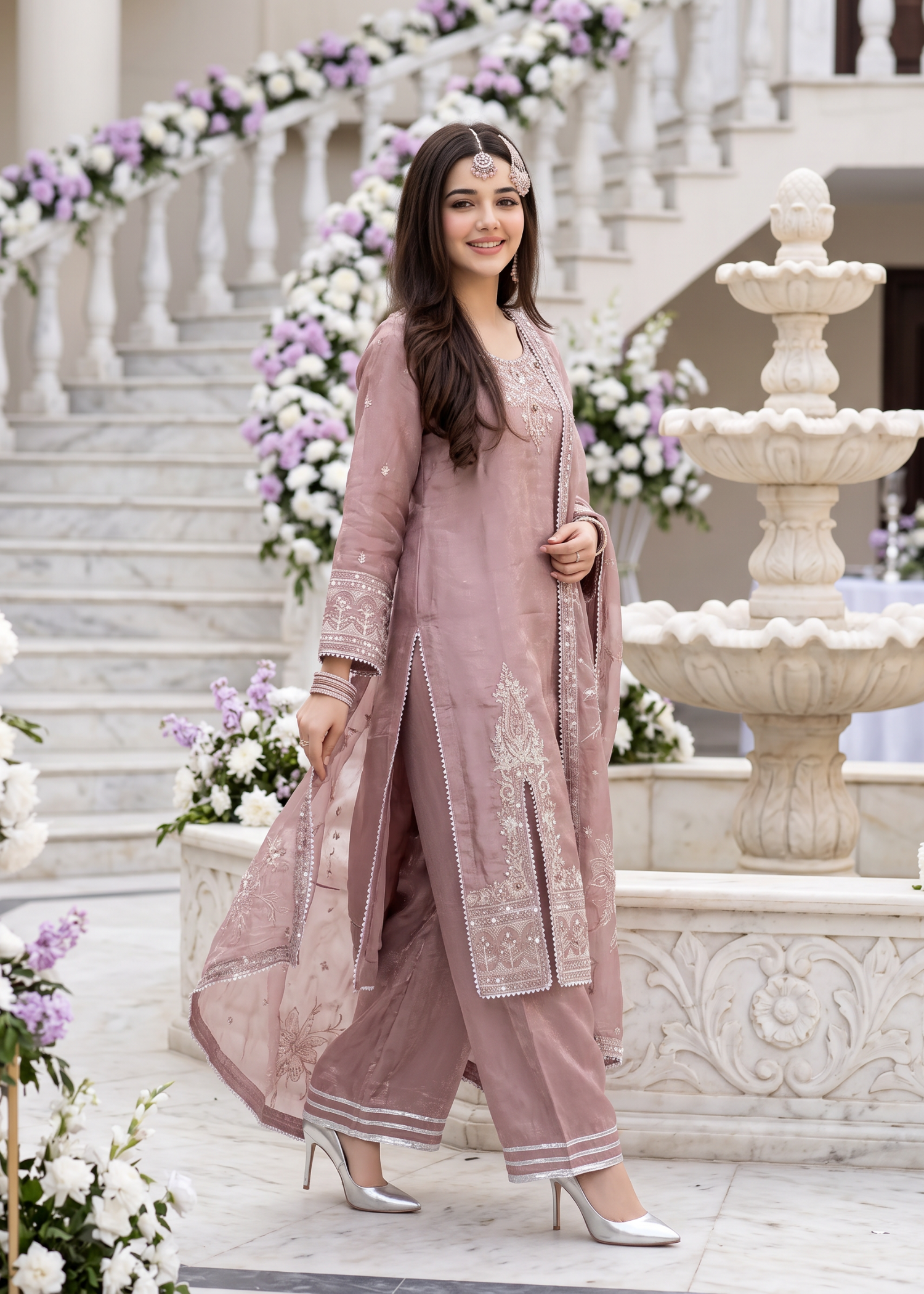 cotton silk Kurta Set in Purple taupe