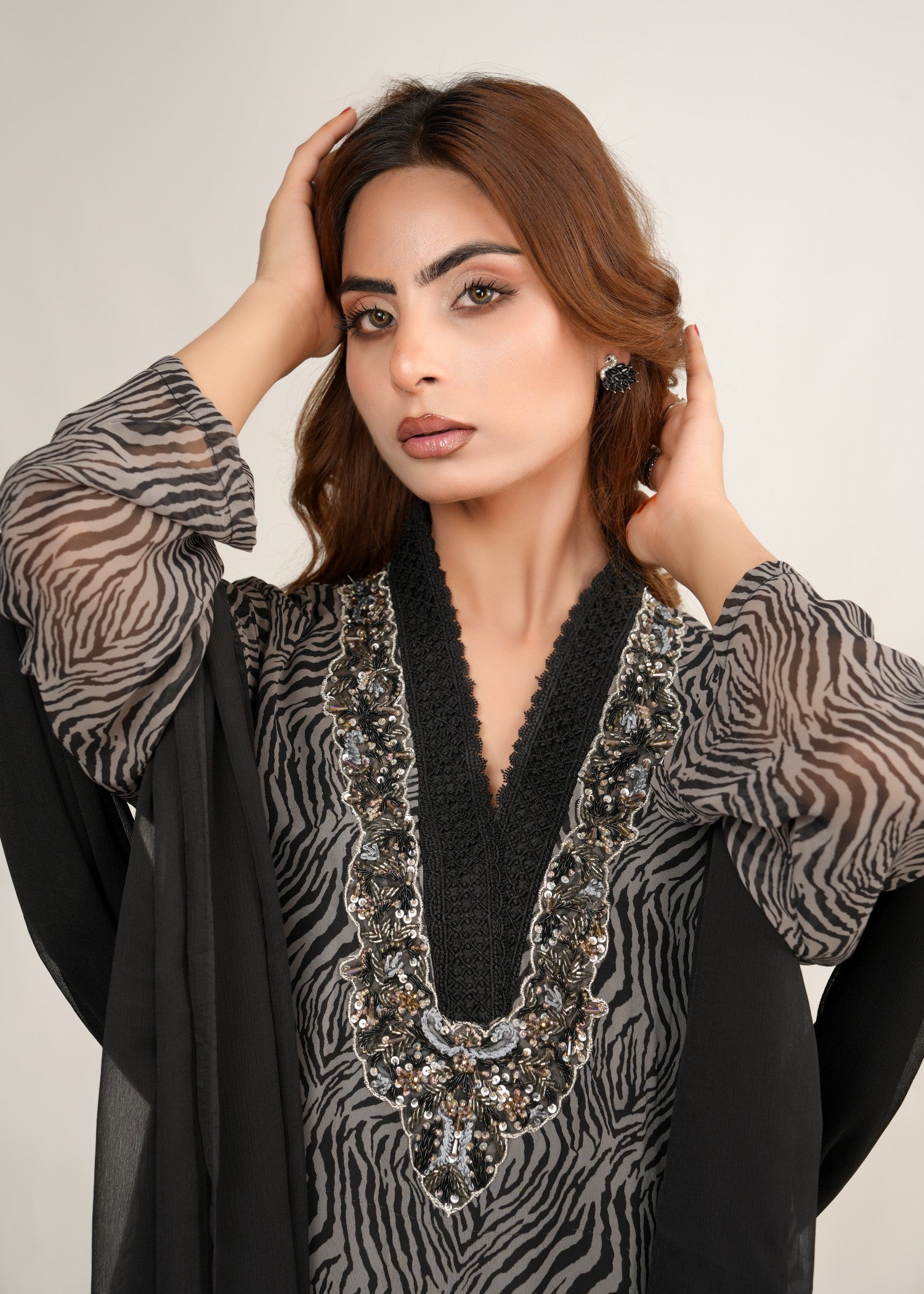 chiffon Kaftan in Grey, charcoal