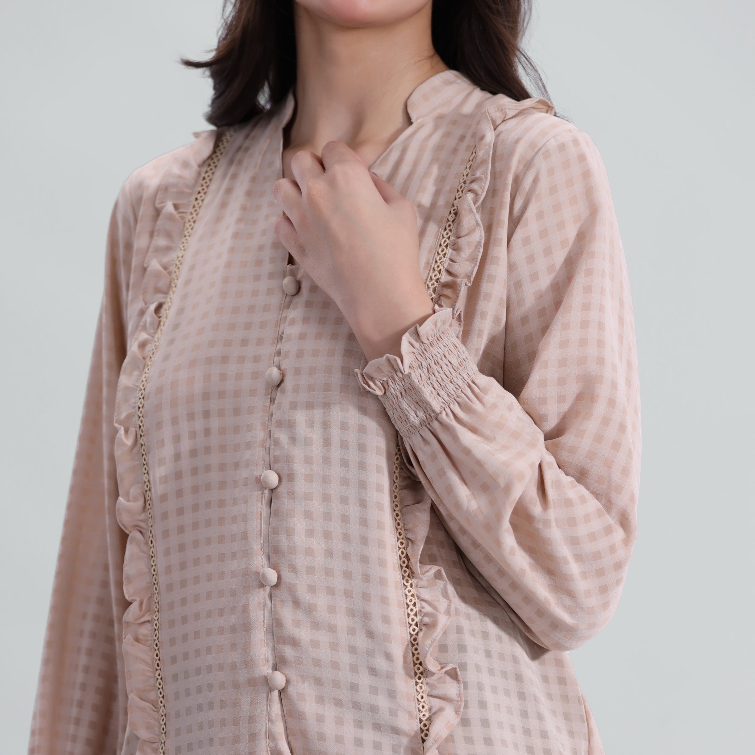 cotton dobby Top in Beige