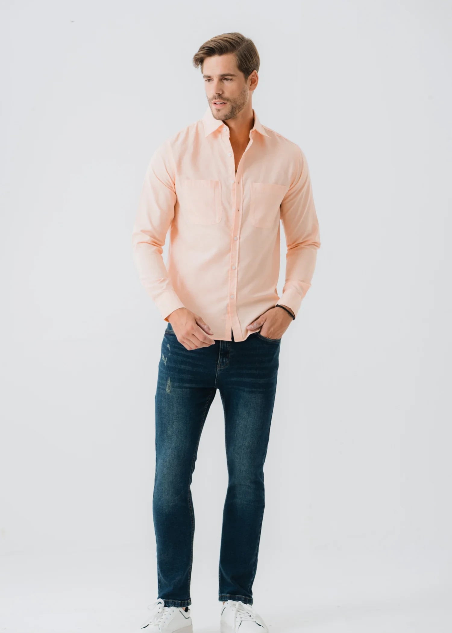cotton Casual Shirt in Peach orange