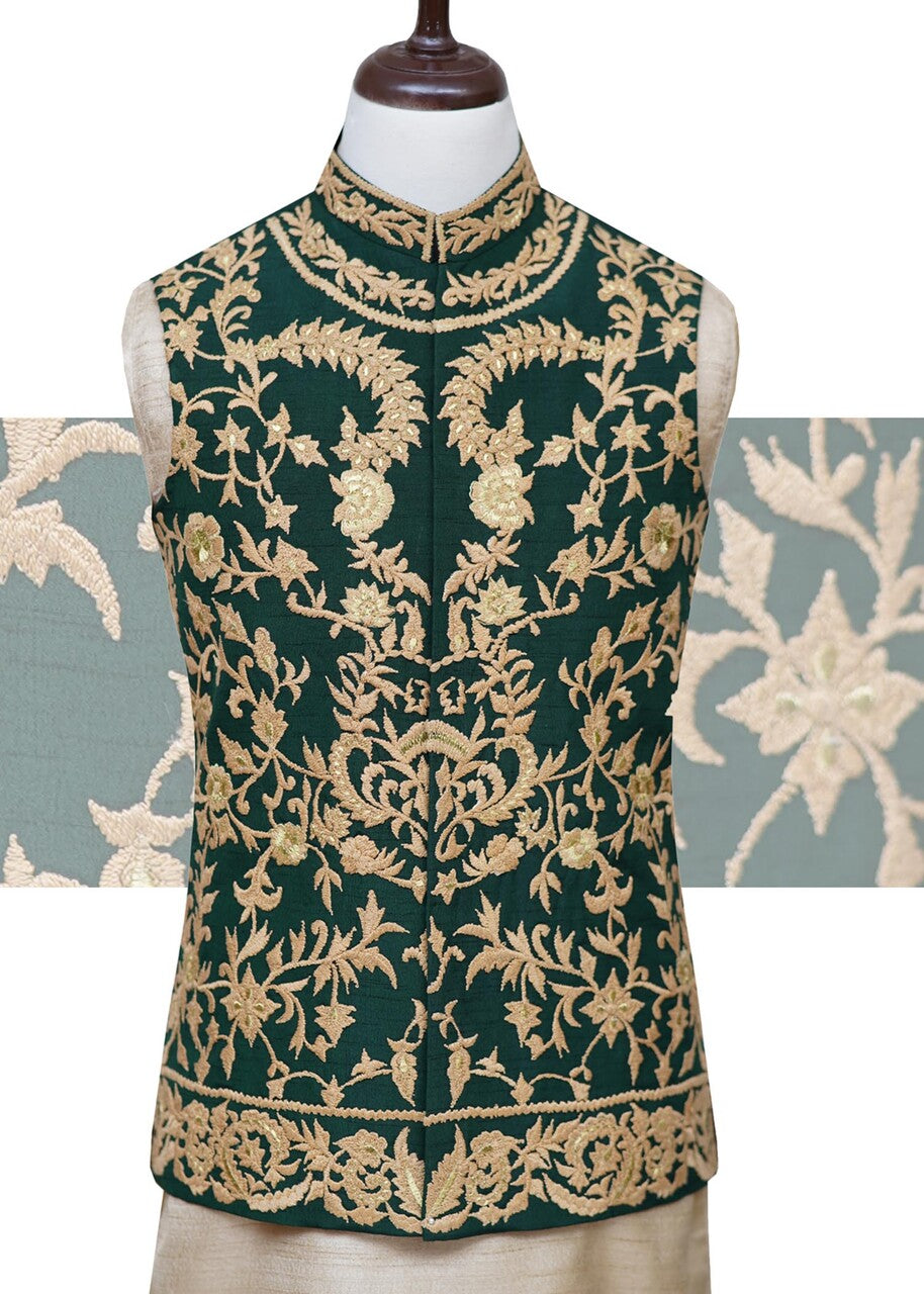 raw silk Waistcoat in Green