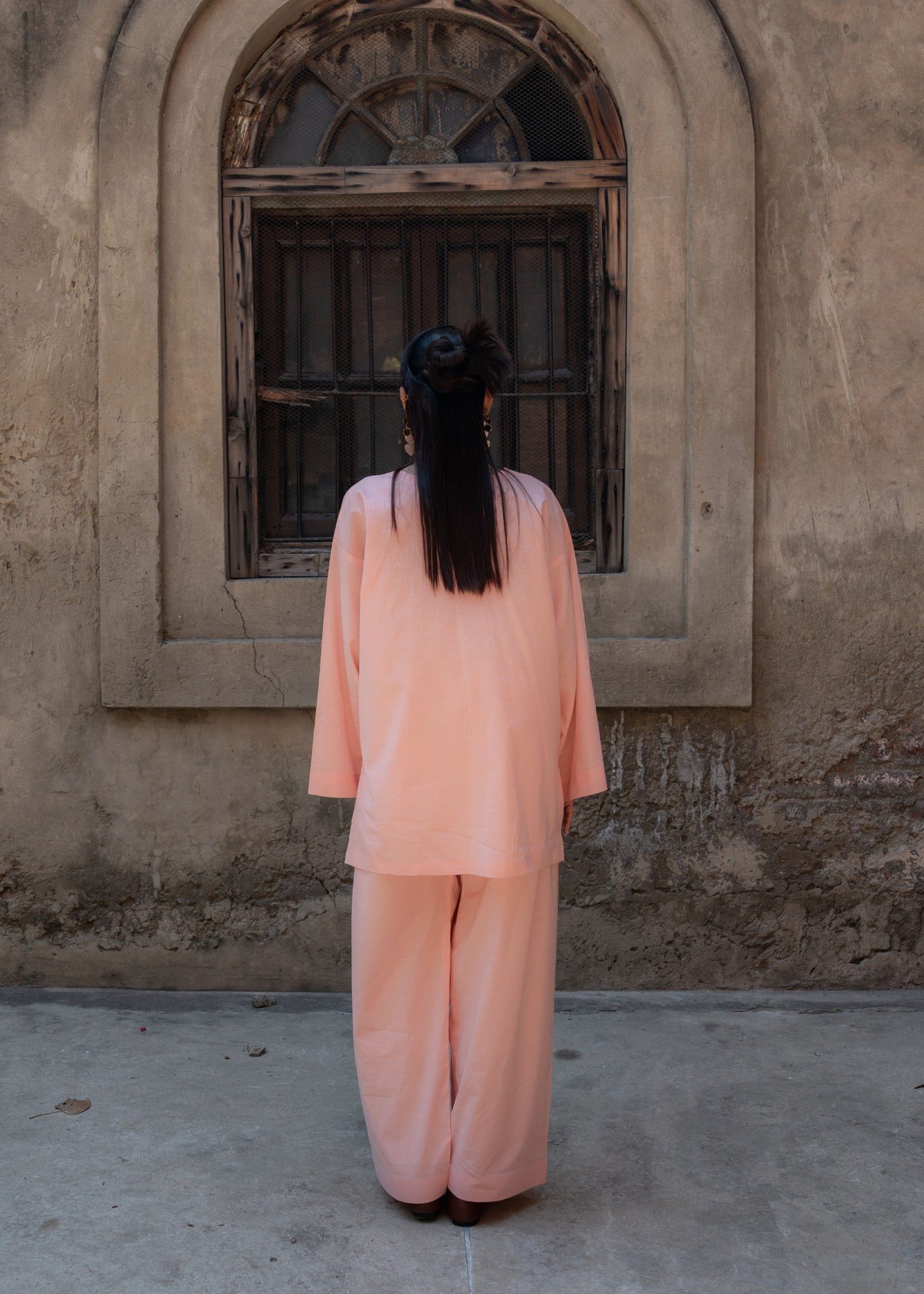 cotton linen Kurta Set in Pink