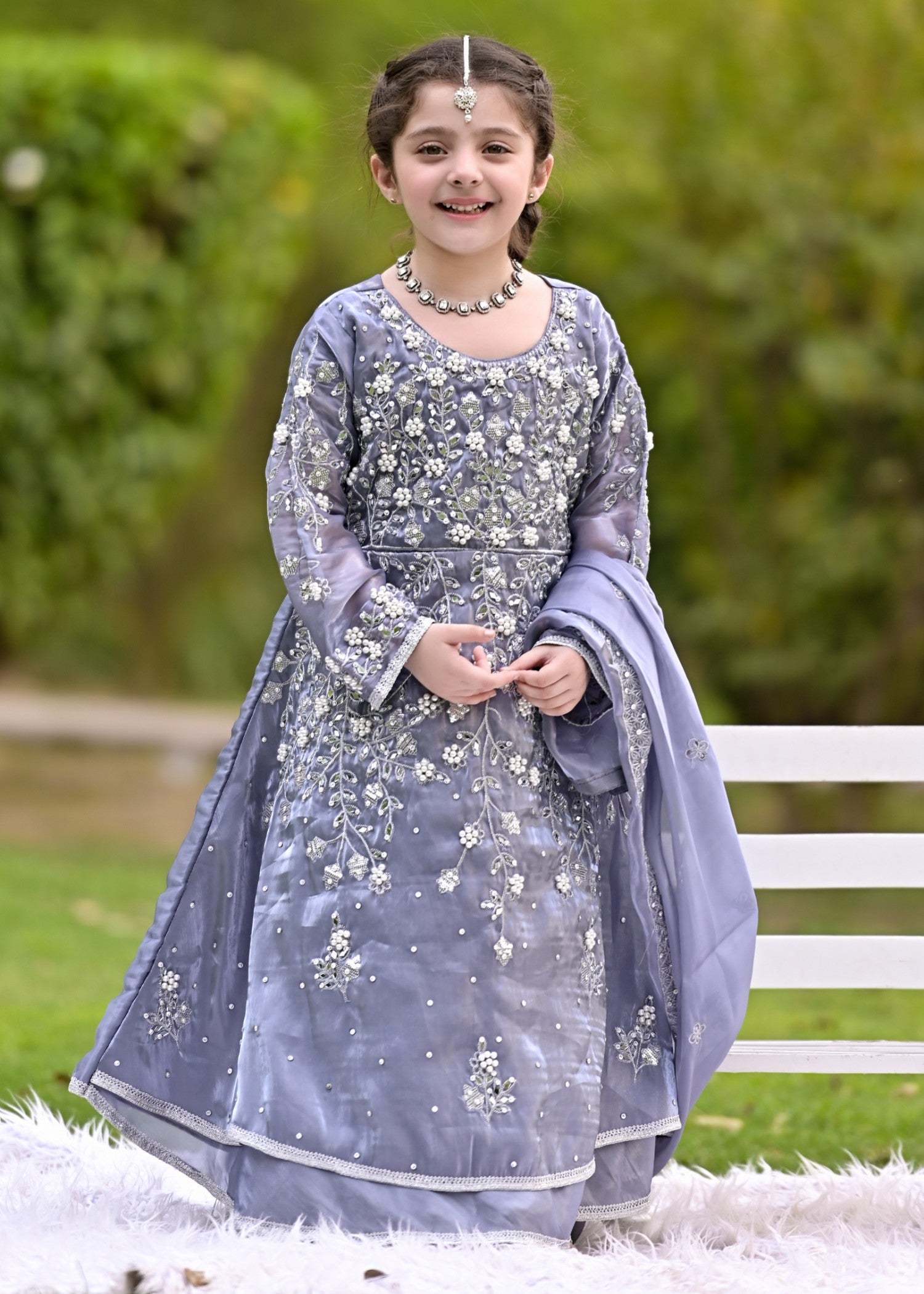 silk Pishwas in Cool grey