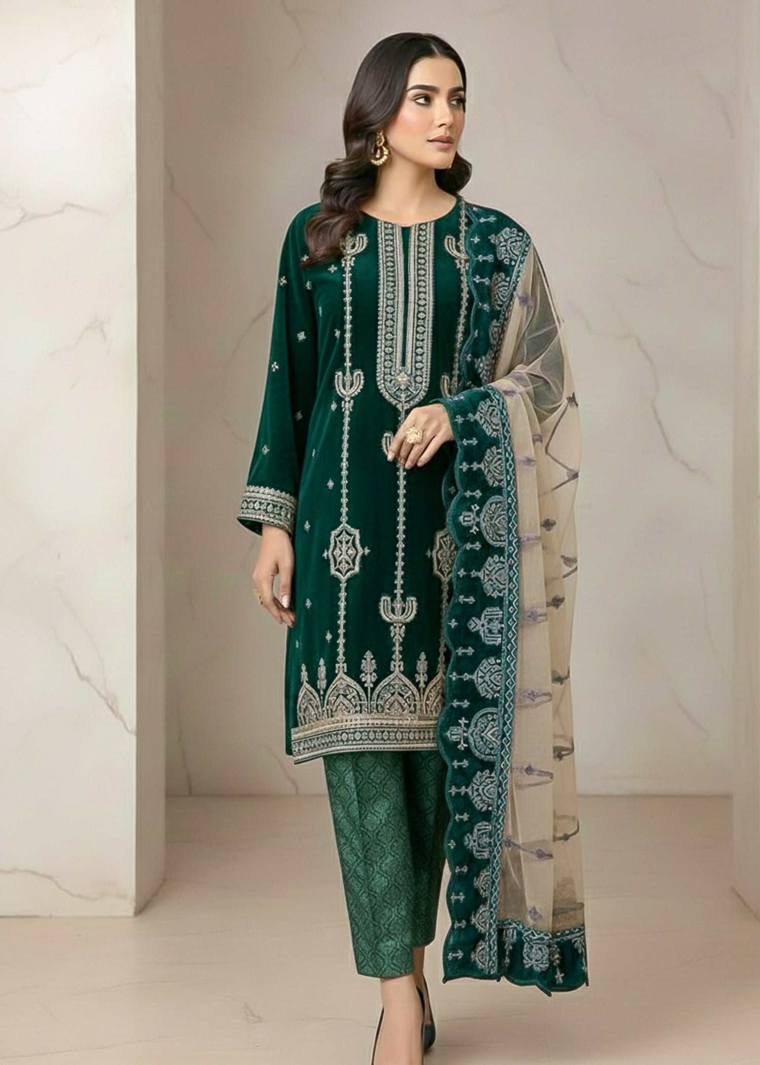 chinese micro velvet 9000 Kurta Set in Teal