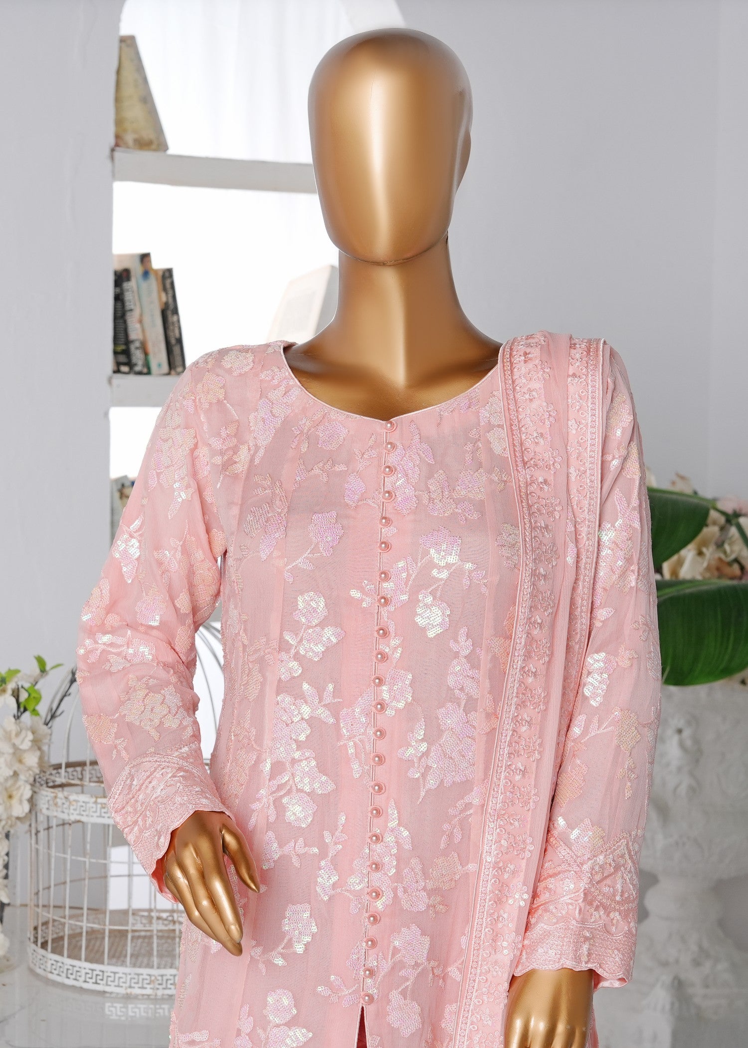 chiffon Pishwas in Blush pink
