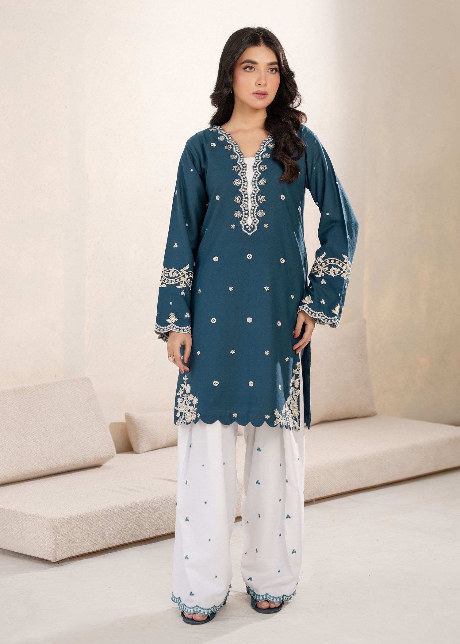 cotton Kurta Set in Teal
