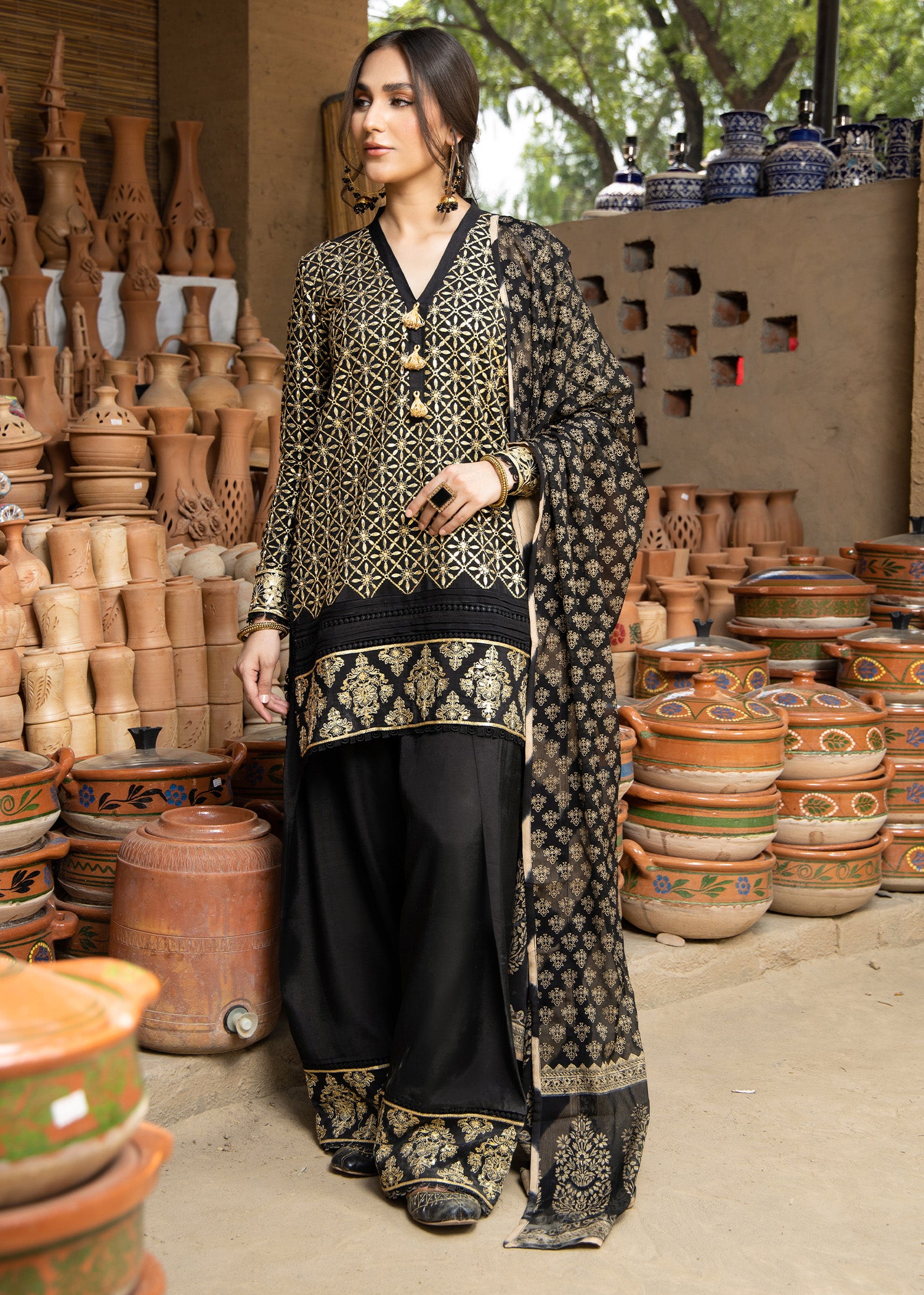 viscose Kurta Set in Black