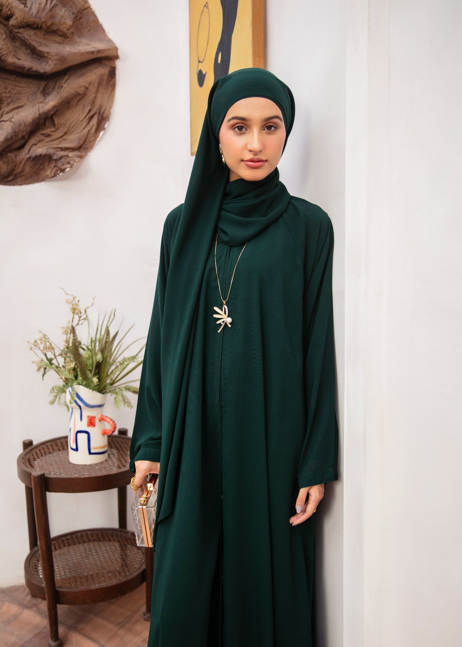 georgette chiffon Abaya in Dark green