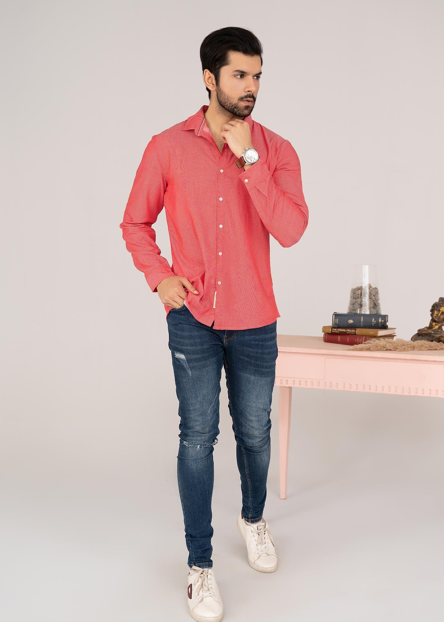 dobby Casual Shirt in Pink