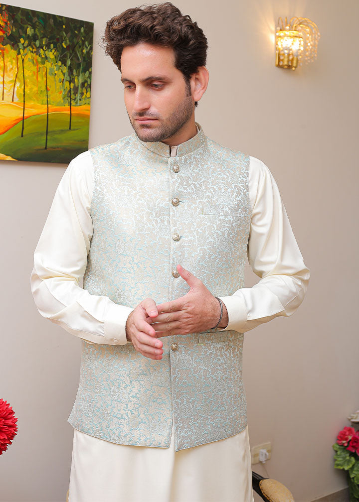 banarsi silk Waistcoat in Sky blue