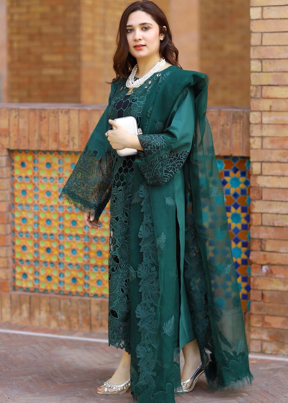 lawn Kurta Set in Bottle green