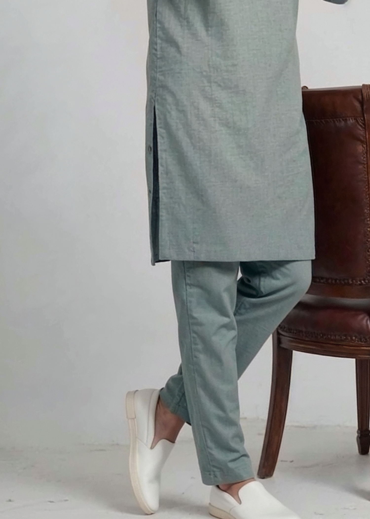 wash & wear Kurta Set in Moss green